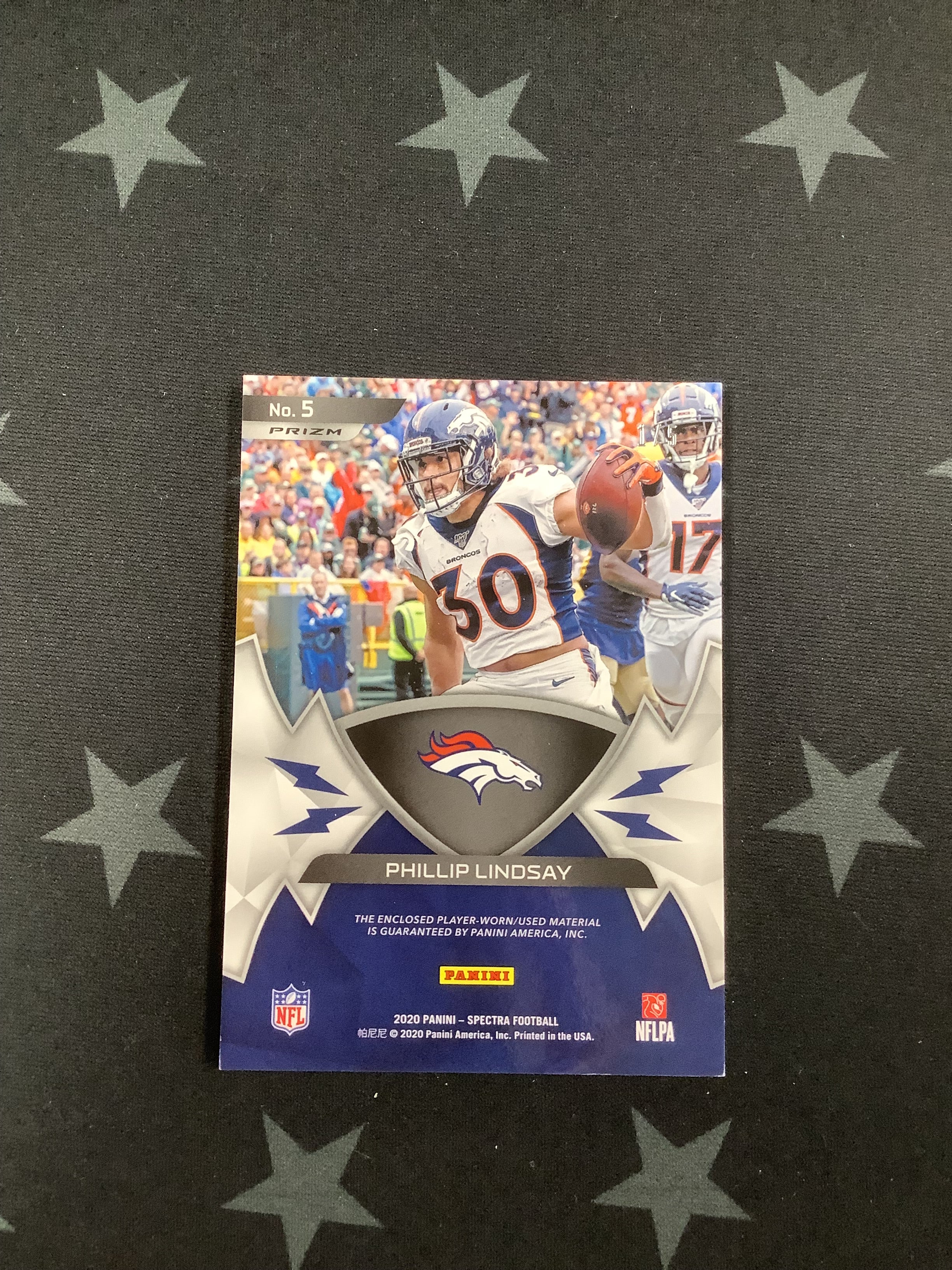 2020 Panini Spectra Football High Voltage Phillip Lindsay Patch #5/5 - Rare Collectible for NFL Fans & Sports Memorabilia Enthusiasts