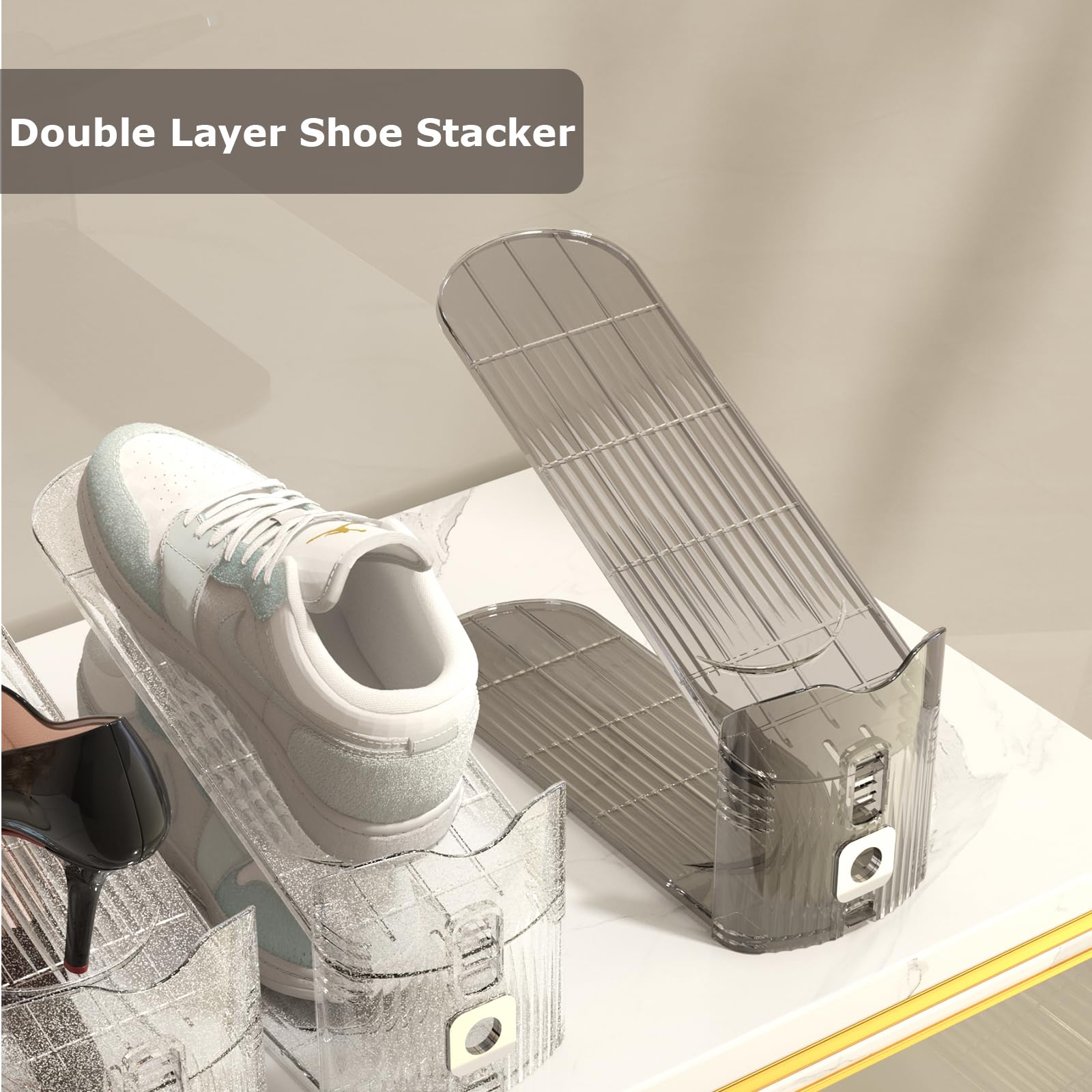 20 Pack Clear Shoe Stackers Organizers - Space Saving Shoe Rack for Closet, Grey | Perfect for Closet Organization, Shoe Storage & Small Space Solutions