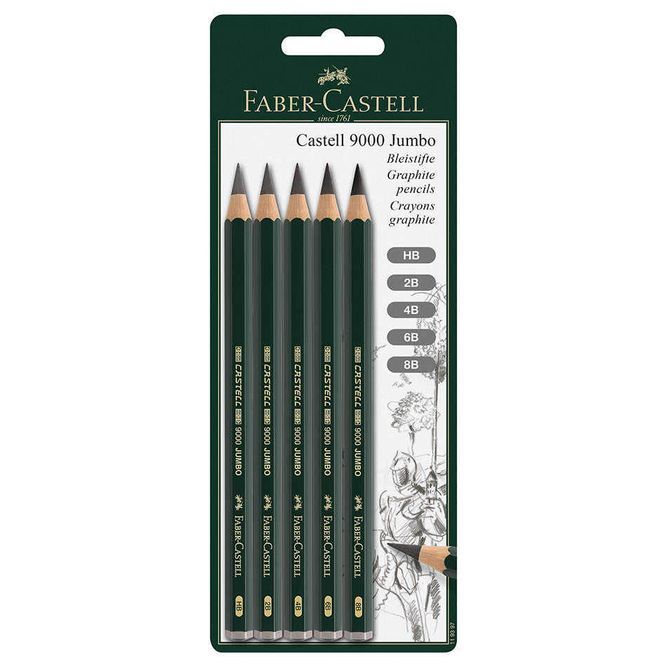 Faber-Castell 9000 Jumbo Graphite Pencils - Set of 5 (B, 2B, 4B, 6B, 8B) - Premium Drawing & Sketching Pencils for Artists, Students & Professionals - Perfect for Sketching, Shading & Art Projects