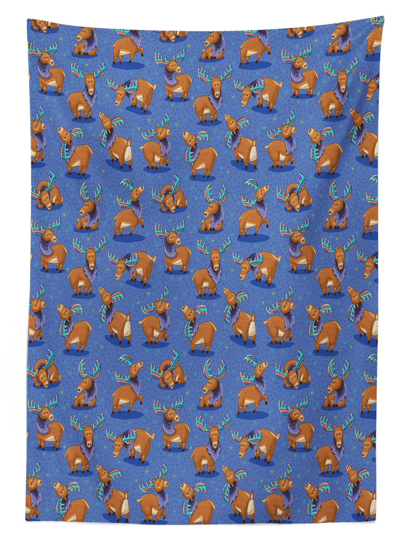 Ambesonne Moose Outdoor Tablecloth - Hand Drawn Cartoon Elks with Rainbow Antlers, Washable Picnic Table Cover 58