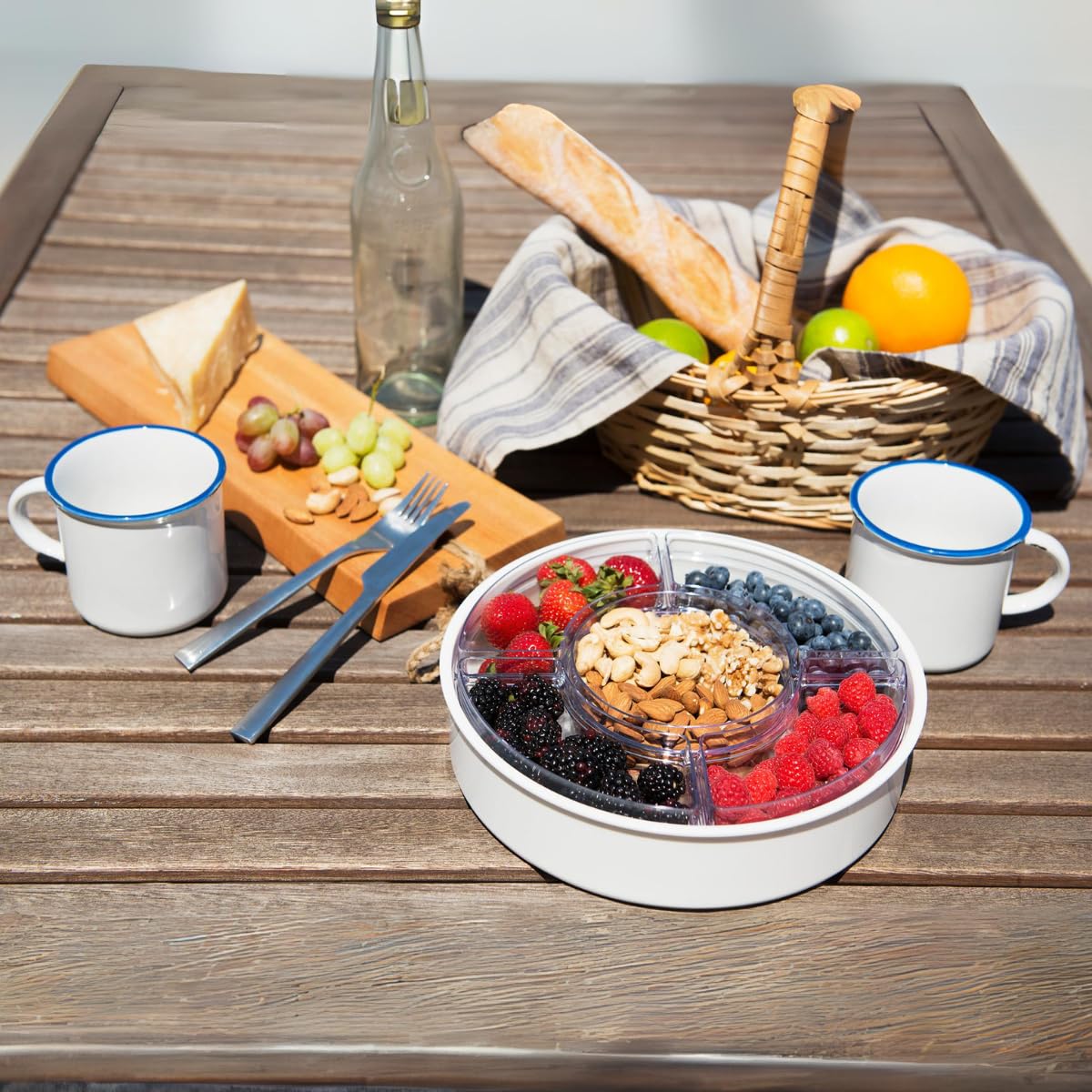 Premium 5-Compartment Airtight Round Serving Tray with Lid - Portable Snack Organizer, Charcuterie Box for Cheese, Fruits, Vegetables & Party Snacks - Perfect for Picnics, Camping & Entertaining