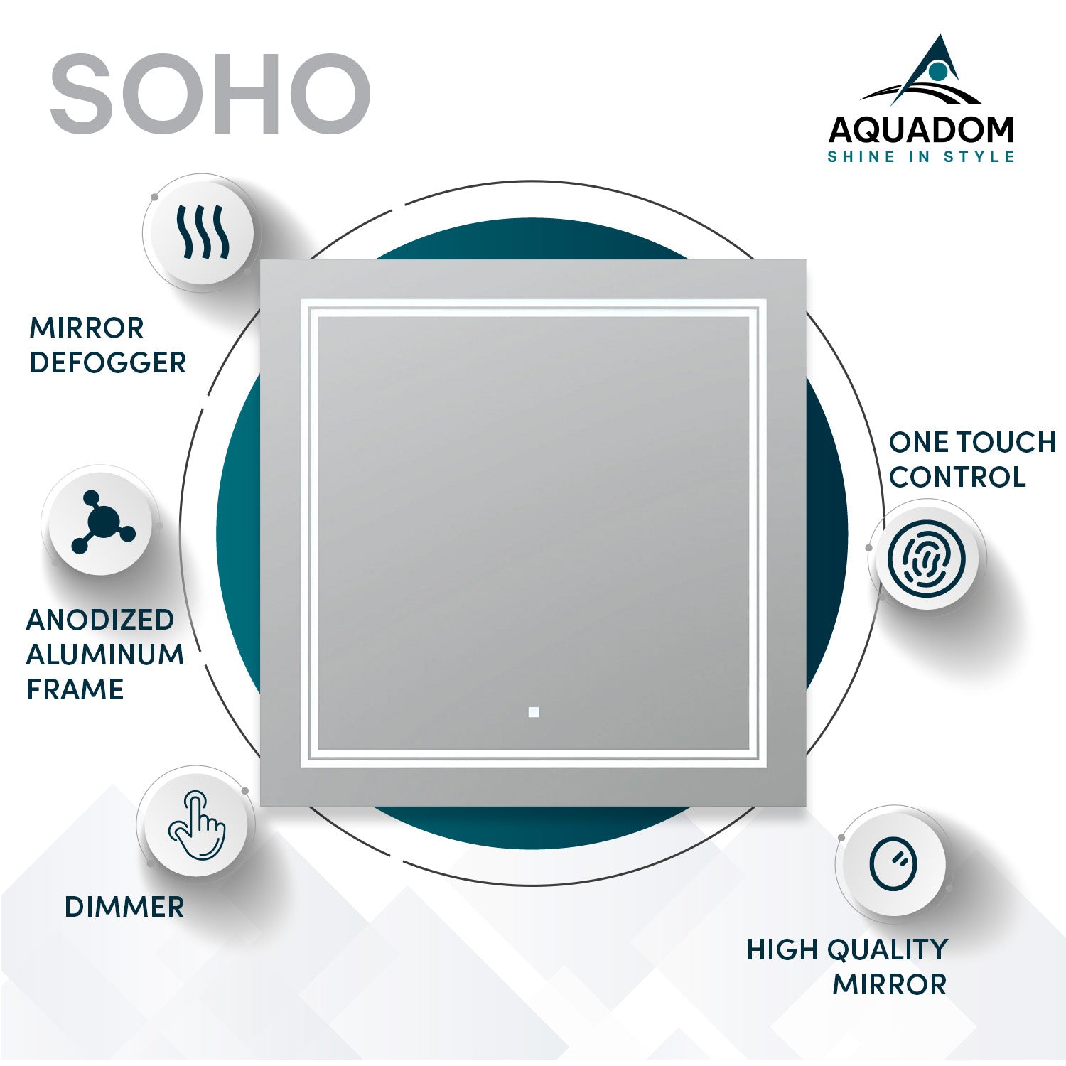 Aquadom SOHO 24x36 Inch LED Lighted Bathroom Mirror with Anti-Fog, Dimmable Touch Control - Perfect for Vanity, Makeup, Shaving & Modern Bathroom Decor