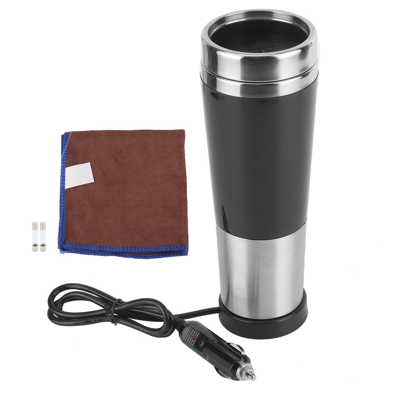 12V Car Electric Heating Cup - 450ml 304 Stainless Steel Vacuum Travel Mug with Intelligent Temperature Control | Portable Coffee Maker for Road Trips, Camping & Office Use (75W, Fits Motorhome & Vehicles)