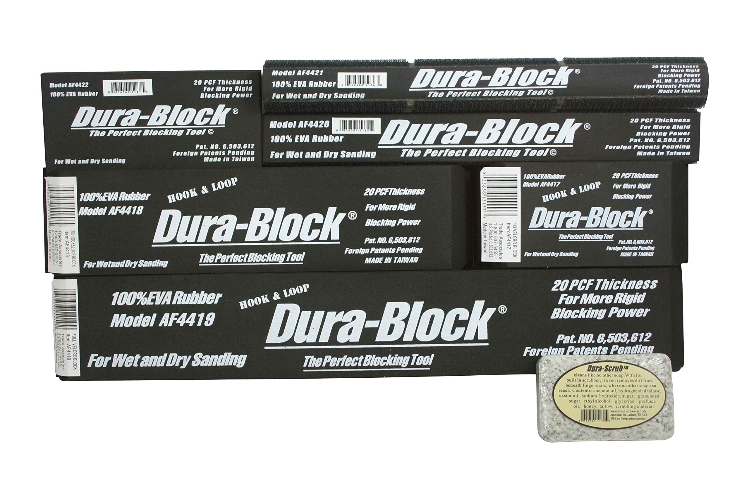 Dura-Block AF44HL Hook & Loop Black 7-Piece Sanding Block Set - Professional Sanding Kit for Woodworking, Drywall, Auto Body & DIY Projects