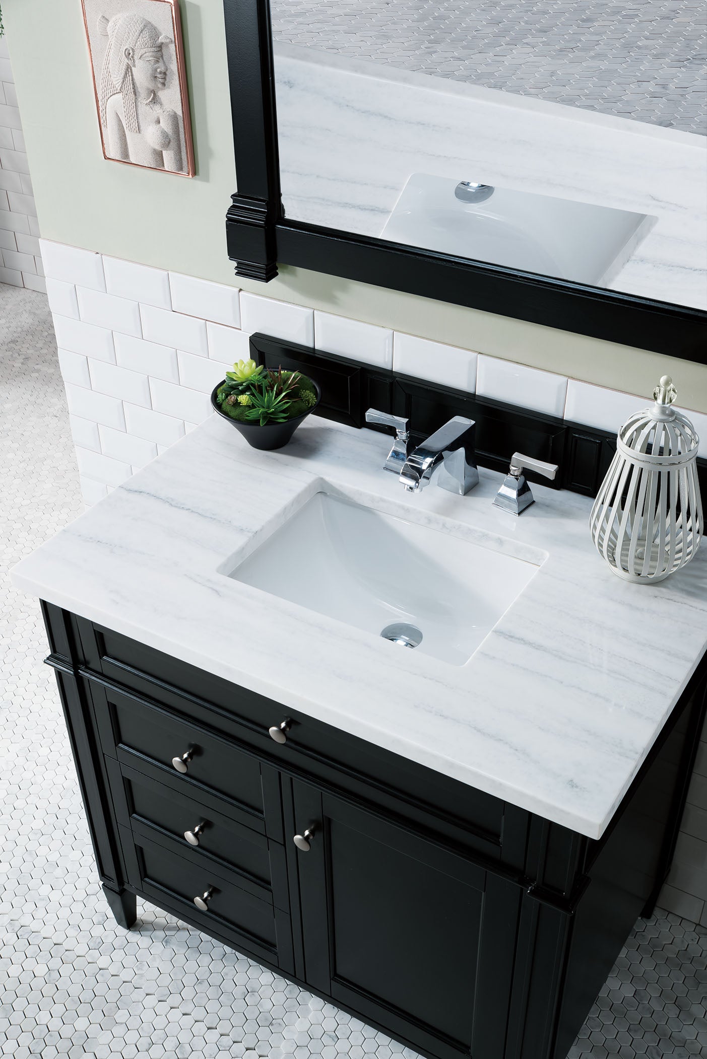 Brittany 36-Inch Black Onyx Bathroom Vanity with 3CM Arctic Fall Solid Surface Top - Modern Single Sink Vanity for Small Bathrooms, Powder Rooms & Master Baths