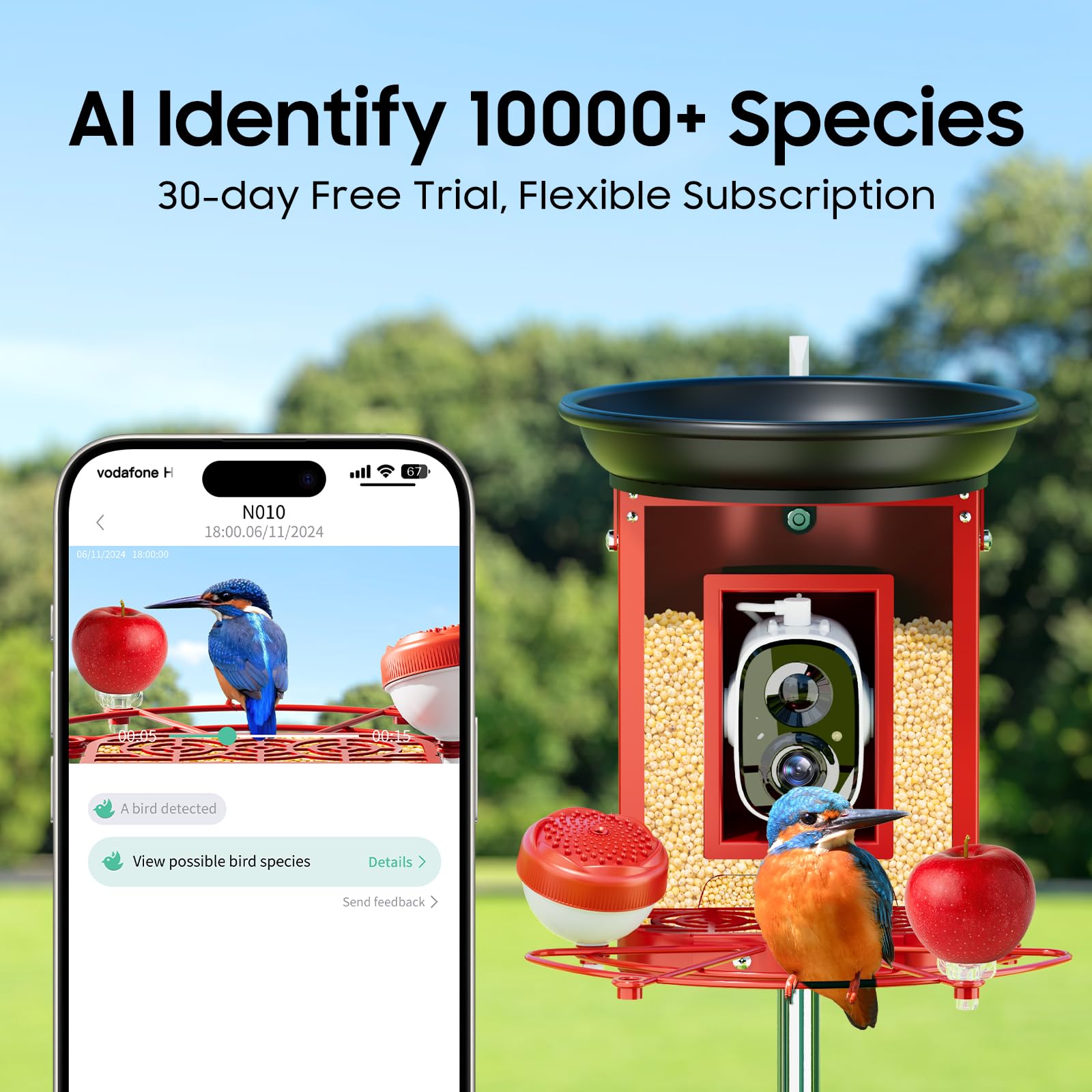 Smart Bird Feeder with 2K HD Camera - Solar Powered Metal Bird Feeder with Motion Detection & Species Identification | Live Video Streaming & Auto Capture | Perfect for Backyard Bird Watching & Wildlife Monitoring