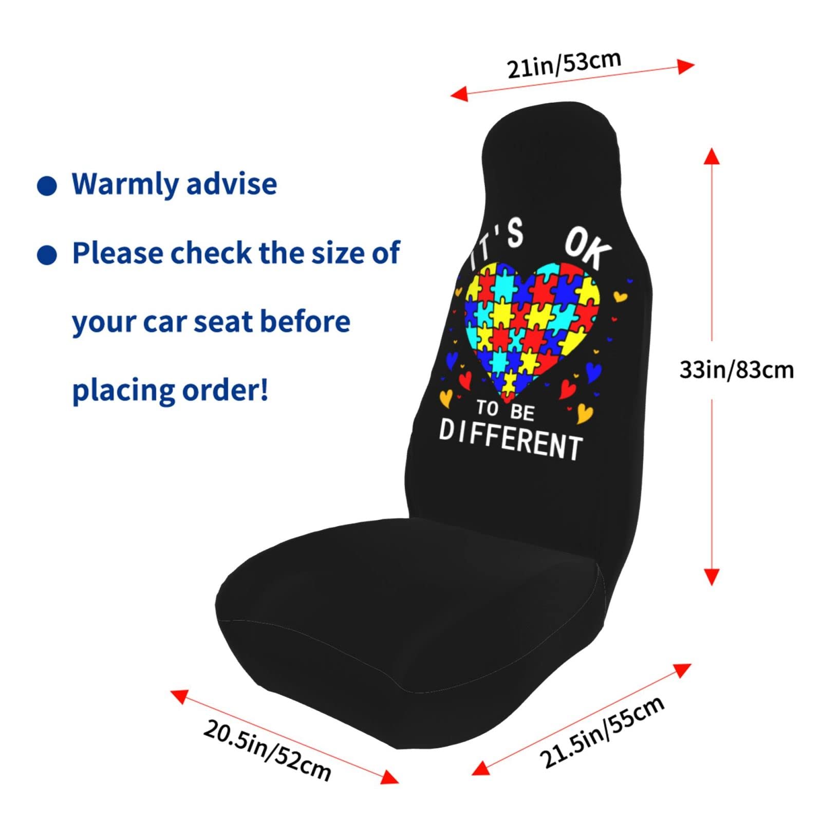 DARLEKS Autism Awareness Car Seat Cover - 'It's Ok to Be Different' Pattern, Universal Fit for Cars, Trucks, Vans & SUVs (2-Piece Set) | Interior Protection & Style Accessory for Daily Commutes, Road Trips & Family Travel
