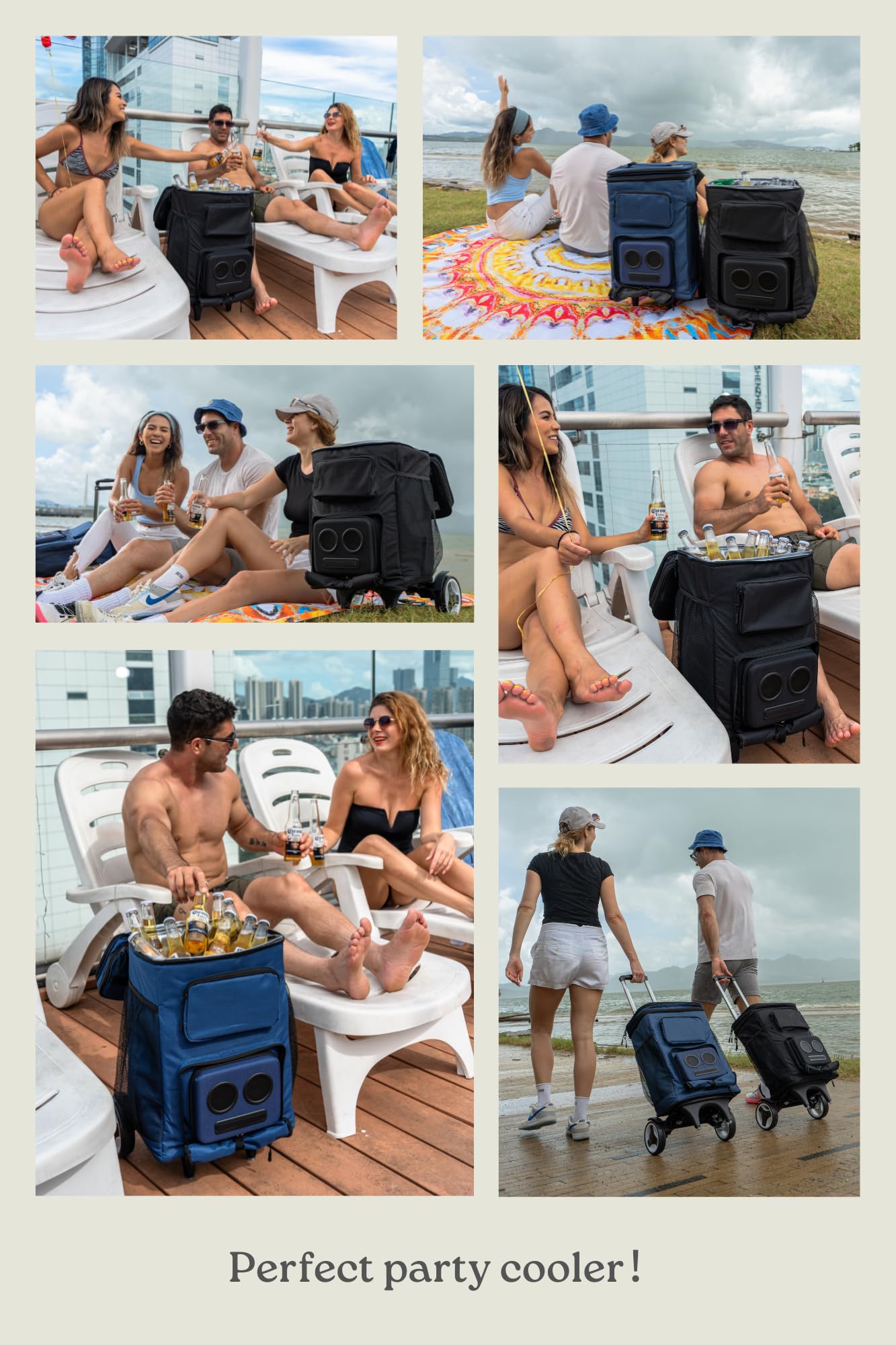 #1 Best Selling Rolling Cooler with Bluetooth Speakers - 20W Portable Rechargeable Cooler for Outdoor Parties, Beach, Camping & Tailgating | Compatible with iPhone & Android (Blue) - Perfect for BBQs, Music Festivals, Boat Trips & Picnics