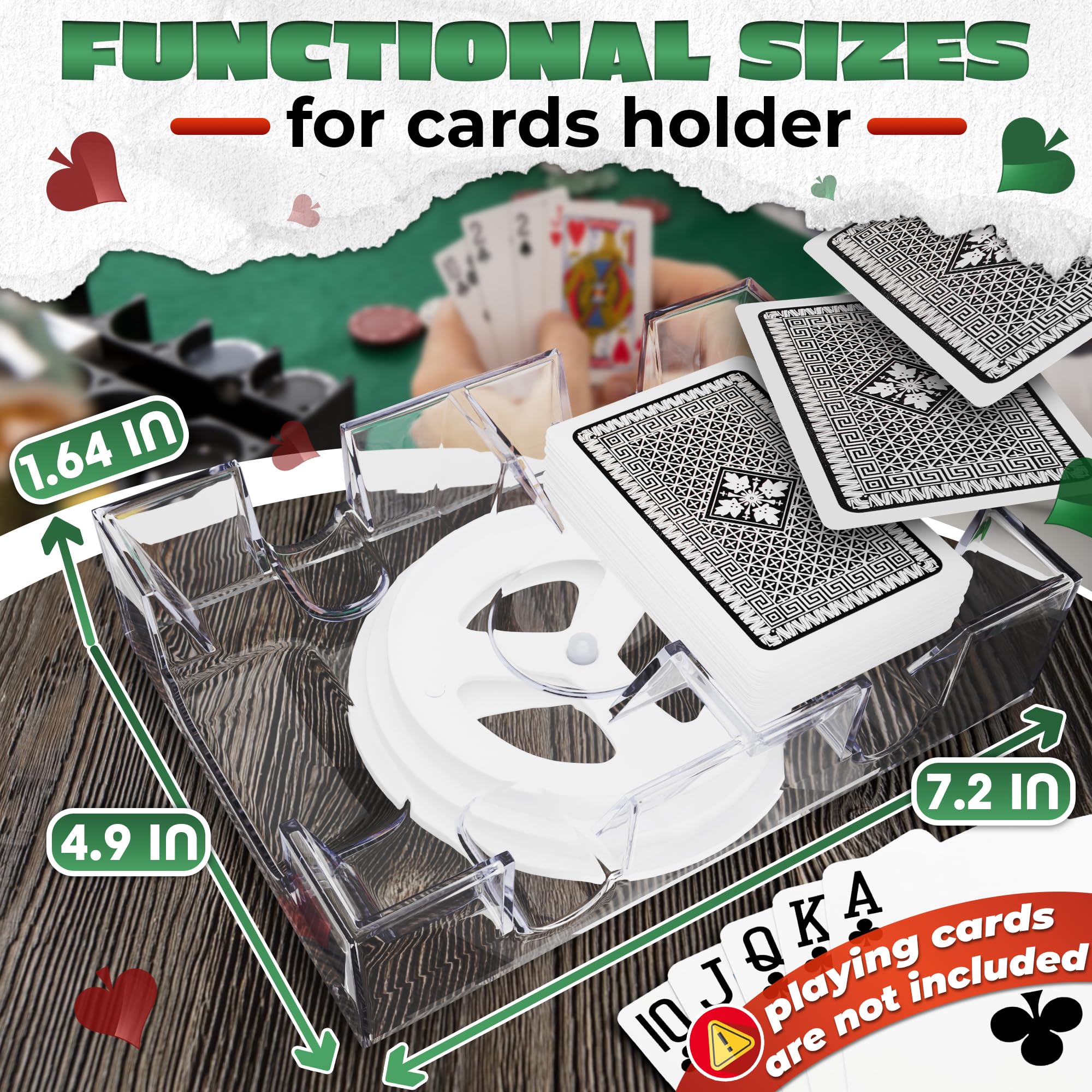360° Rotating Dual Deck Poker Card Holder - Acrylic Clear Tray for Canasta, Blackjack & Casino Games - Perfect for Card Night, Poker Tournaments & Family Game Nights