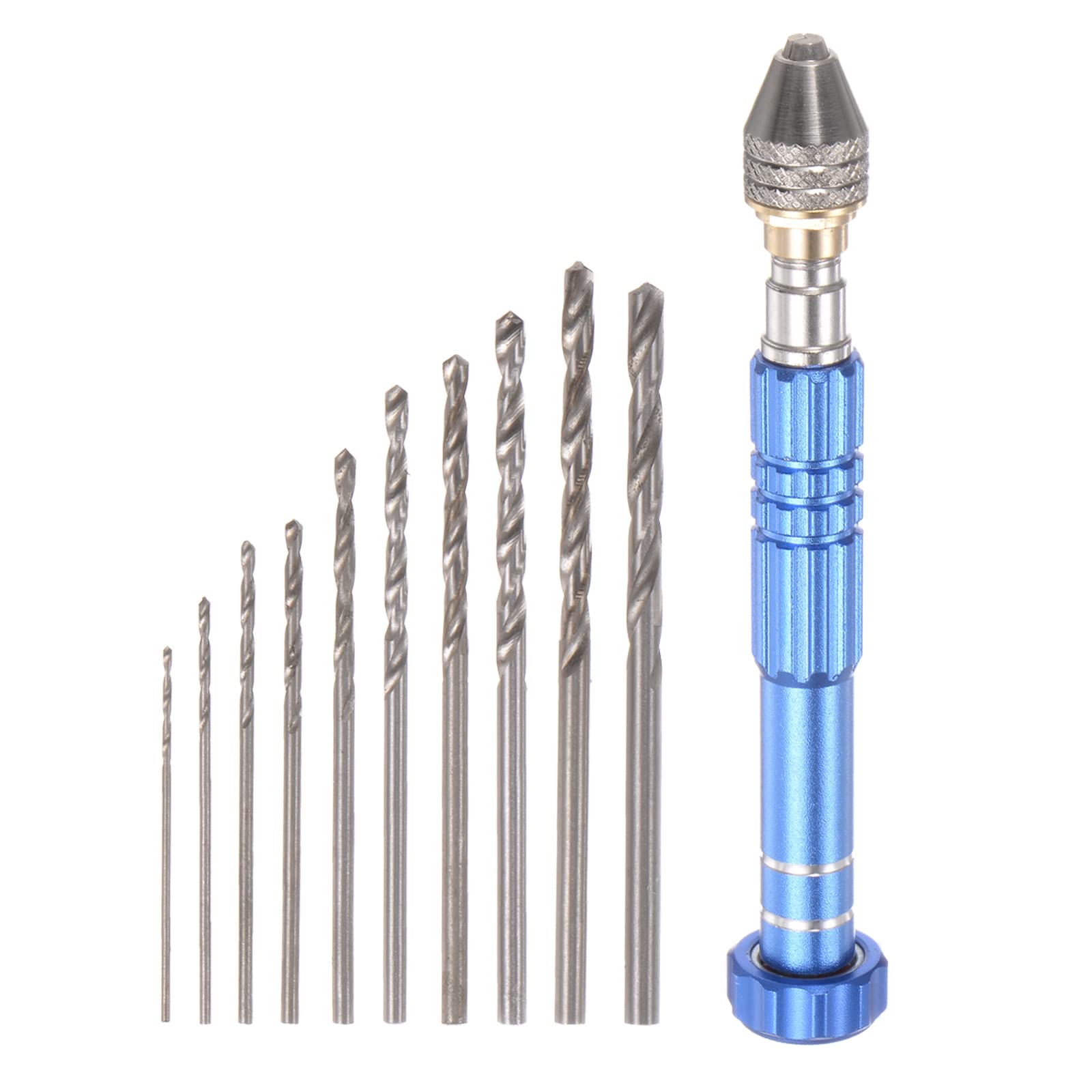uxcell Mini Twist Drill Pin Vise Hand Tool Set - Precision Hand Drill for Jewelry Making, Model Building & DIY Crafts (Blue)