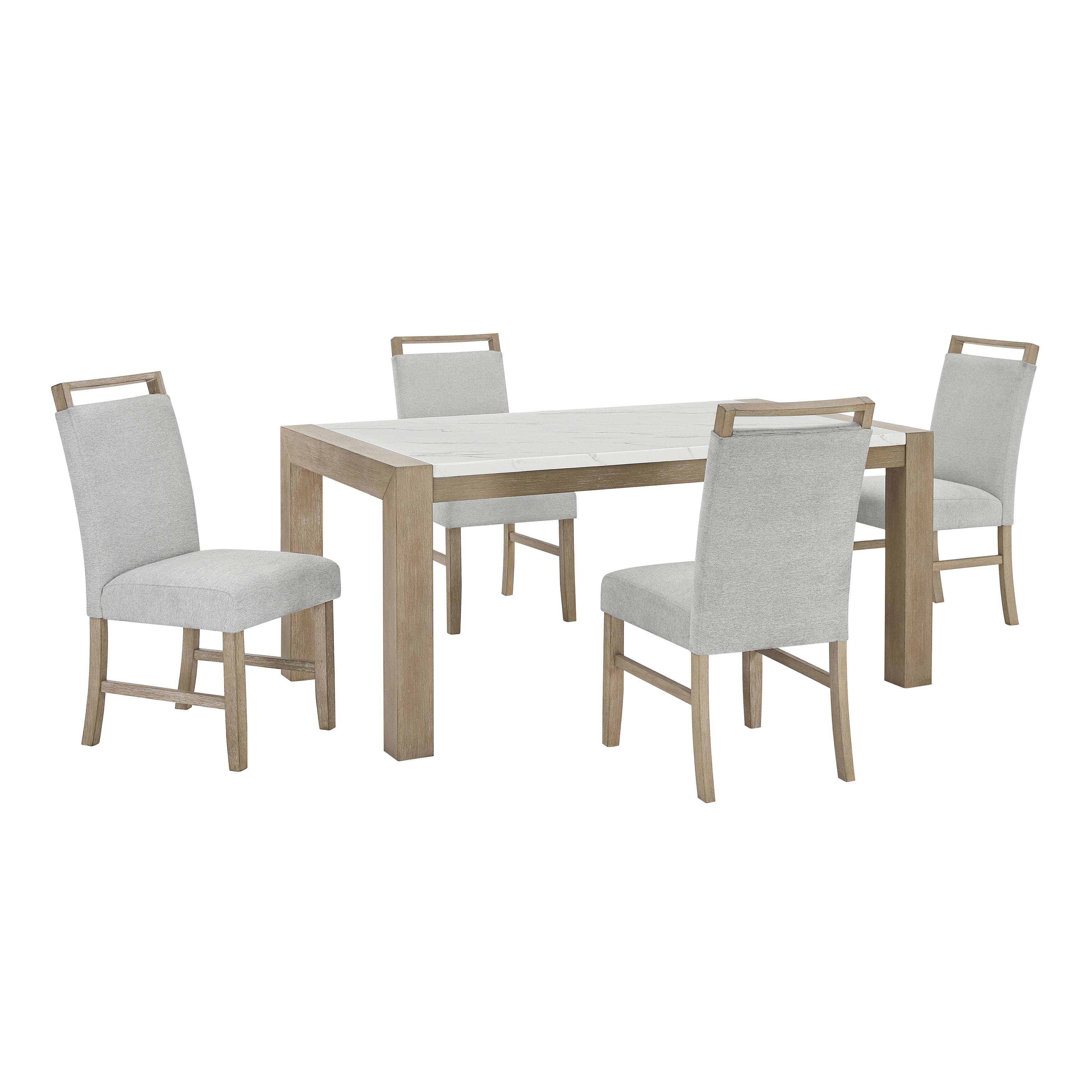 Roundhill Furniture Zelalle 5-Piece Dining Set - White Faux Marble Table with 4 Wired Brushed Finish Chairs | Perfect for Small Spaces, Breakfast Nooks & Apartment Dining Areas