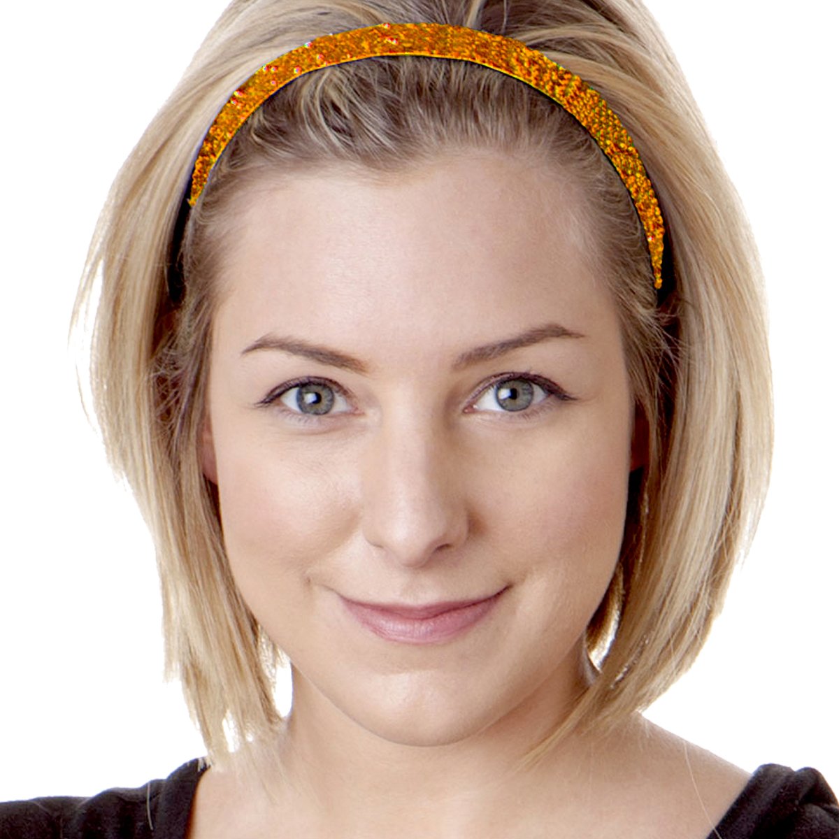 Sparkly Adjustable No-Slip Bling Headbands for Women, Girls & Teens - PETITE Size, 2-Pack (Glitter Mixed Orange) - Perfect for Sports, Workouts, and Everyday Fashion Accessories