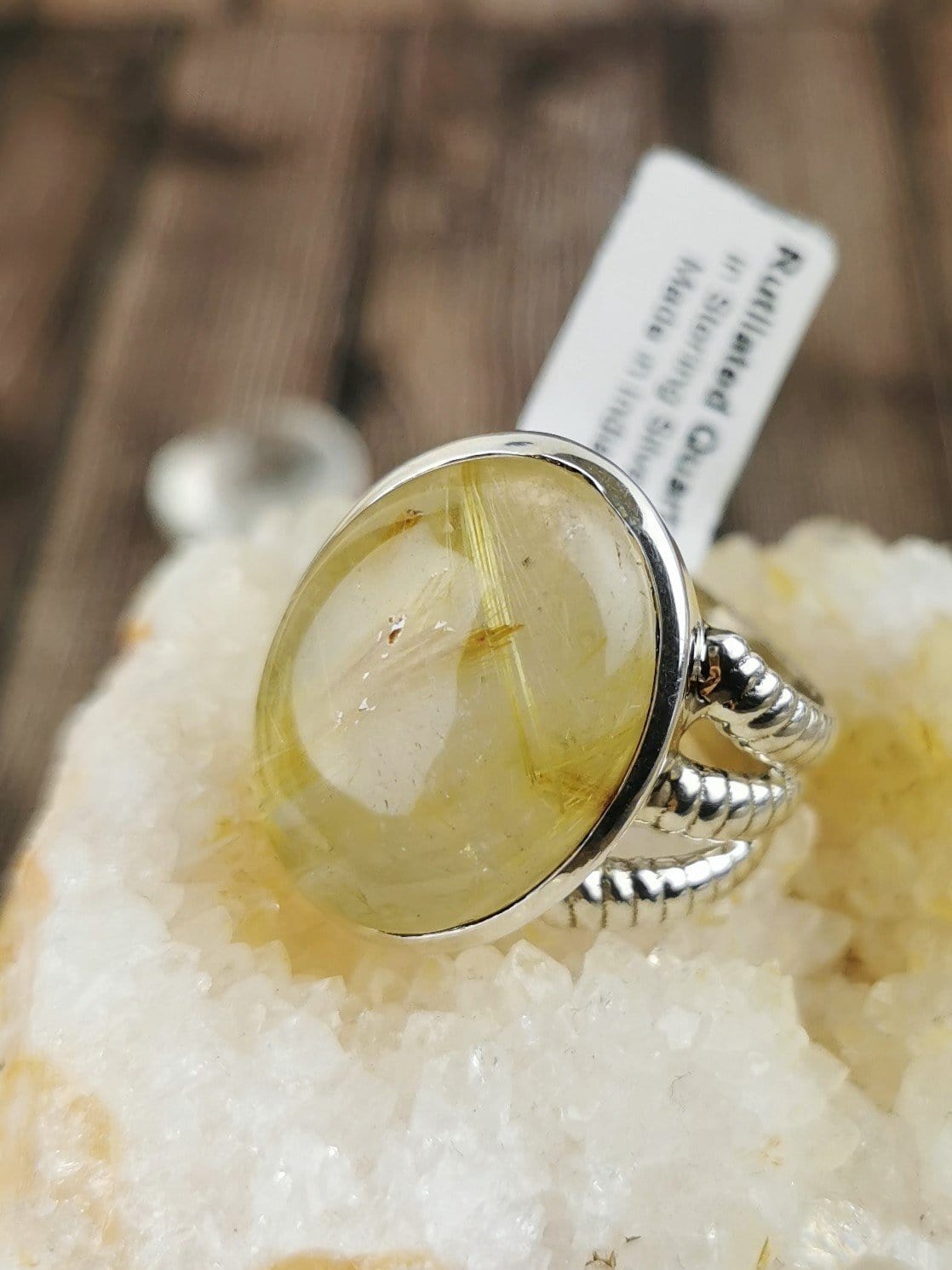 Chunky Rutilated Quartz Sterling Silver Ring for Women - Size 8 - Boho Chic Jewelry for Everyday Wear & Special Occasions