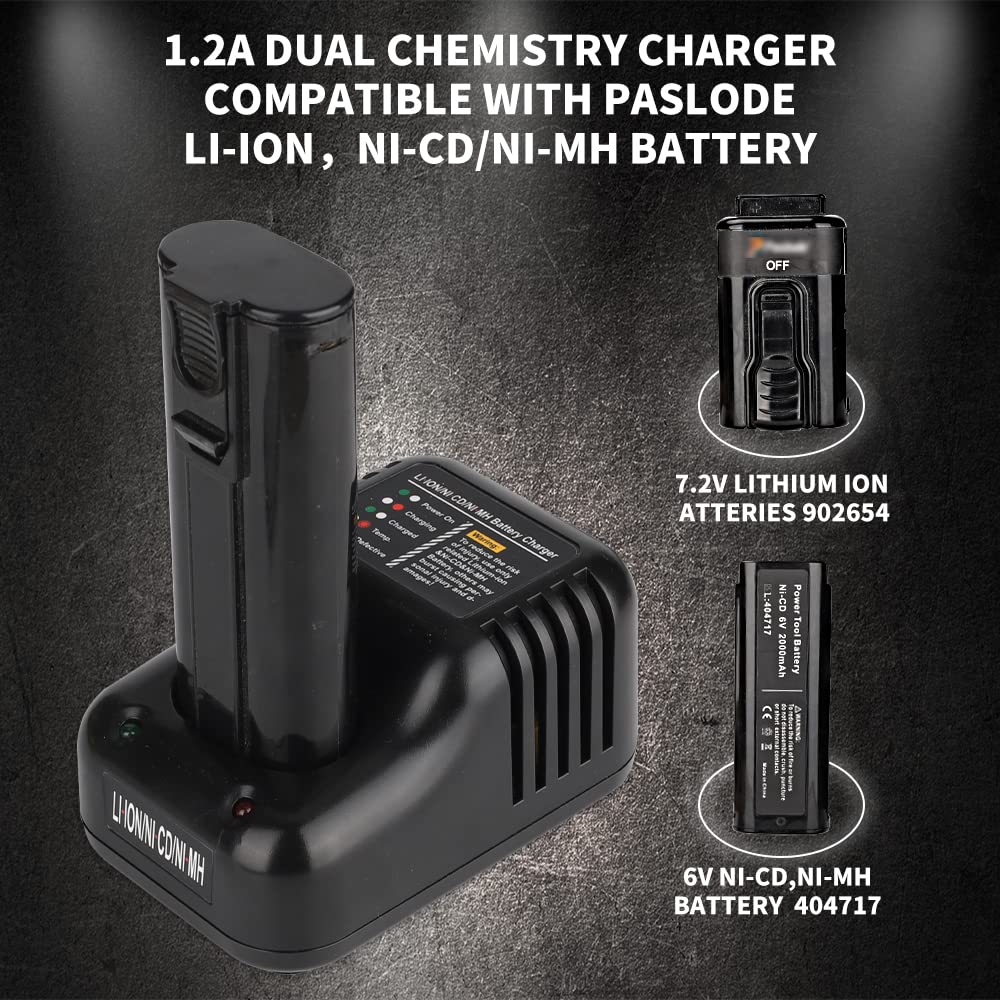 Choerinton Dual Chemistry Battery Charger for Paslode 7.2V Li-ion & 6V Ni-CD/Ni-MH - Replacement for 900200, 900476, 902667, 404400, 900400, 900420 - Perfect for Cordless Nail Guns and Construction Tools