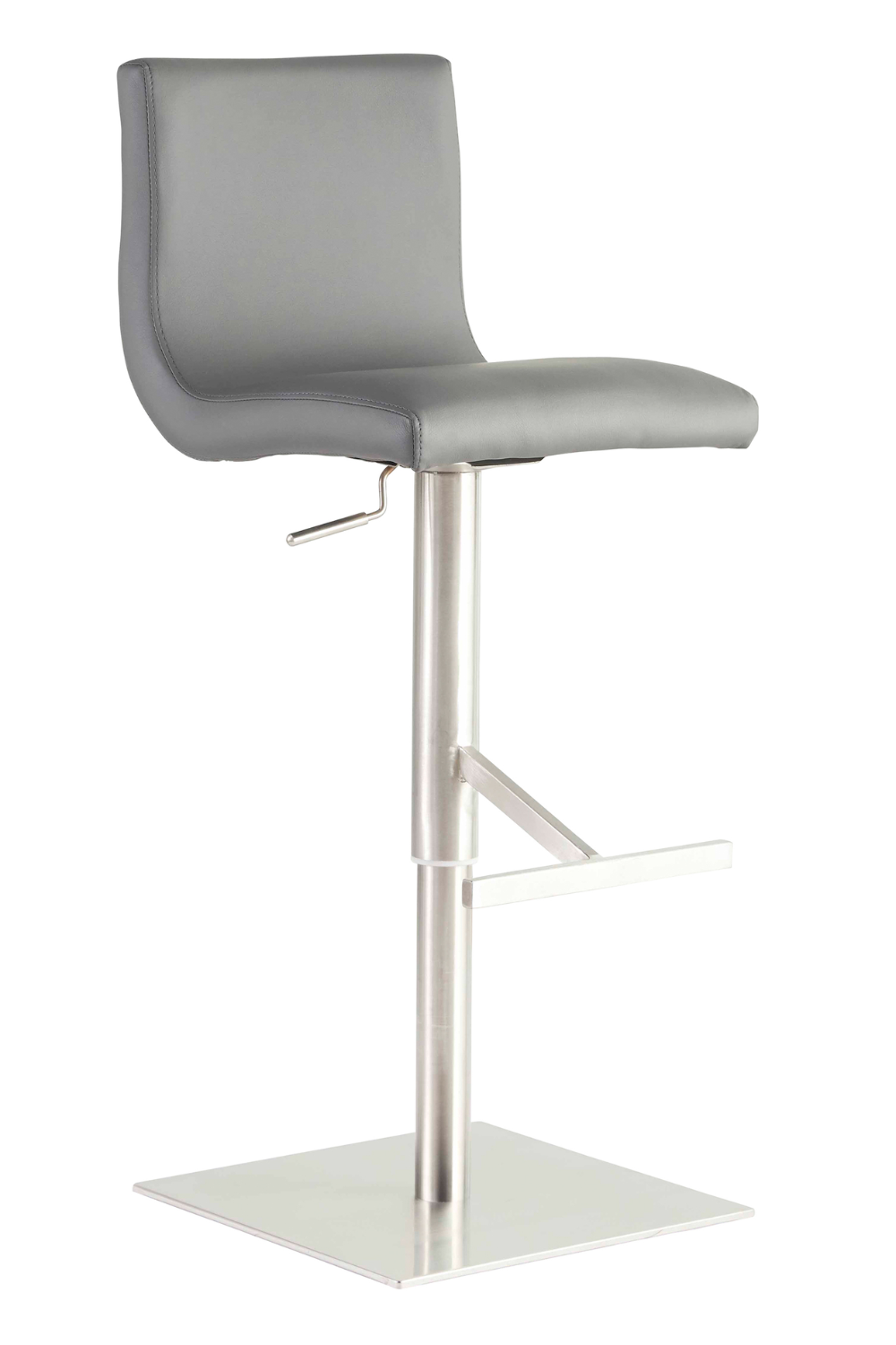 Scott Adjustable Bar Stool - Gray Leather Seat with Brushed Stainless Steel Base - Perfect for Kitchen Islands, Home Bars & Modern Dining Areas