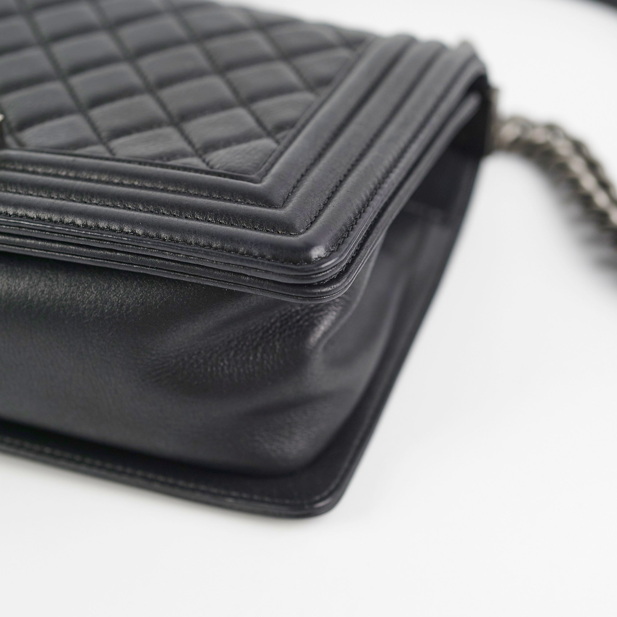 Chanel Boy Old Medium Black Leather Quilted Shoulder Bag - Luxury Designer Handbag for Women, Perfect for Evening Parties & Daily Use