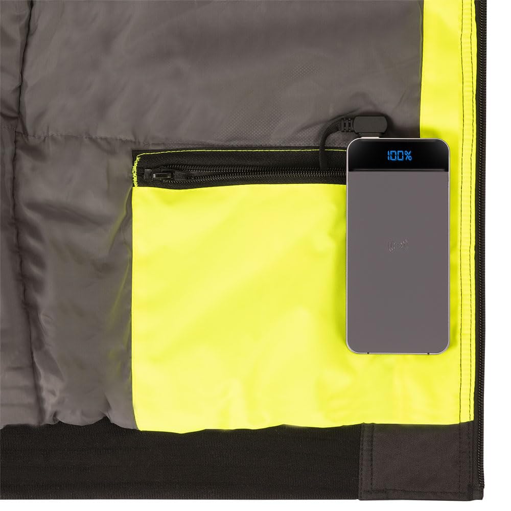 Pioneer Class 3 Hi-Vis Waterproof Heated Safety Jacket for Men - Winter Reflective Bomber Jacket with Detachable Hood - Ideal for Construction, Road Work & Outdoor Winter Activities