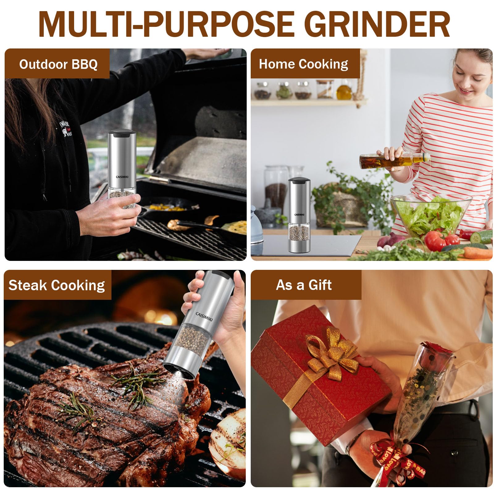2024 Premium Electric Pepper Grinder & Salt Mill - Rechargeable Stainless Steel Kitchen Gadget with LED Light, Adjustable Coarseness & One-Hand Operation - Perfect for Cooking, Dining & Gourmet Food Preparation