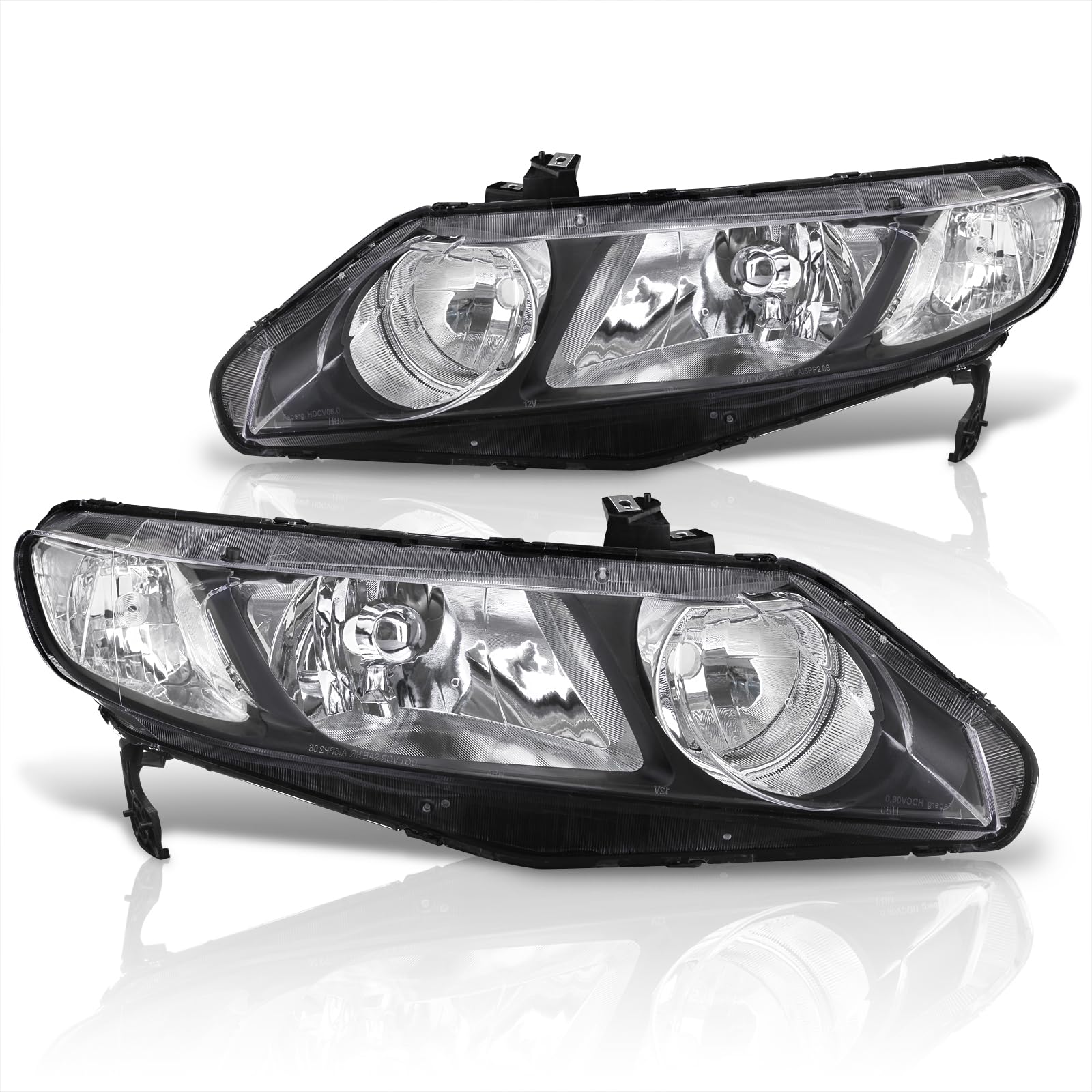 Black Clear Lens Headlights for Civic Sedan 2006-2011 - Bumper Lamps Assembly Pair - Night Driving Upgrade