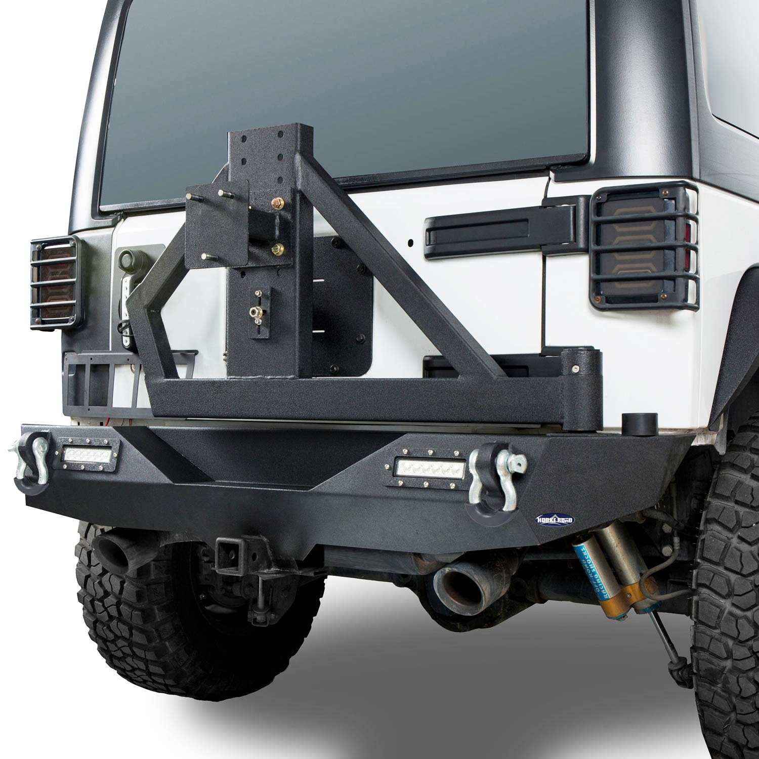 u-Box Heavy Duty Rear Bumper with Swing-Away Tire Carrier & LED Lights for 2007-2018 Jeep Wrangler JK & JKU (2 Door & 4 Door Models) - Off-Road Adventure & Trail Riding Accessory