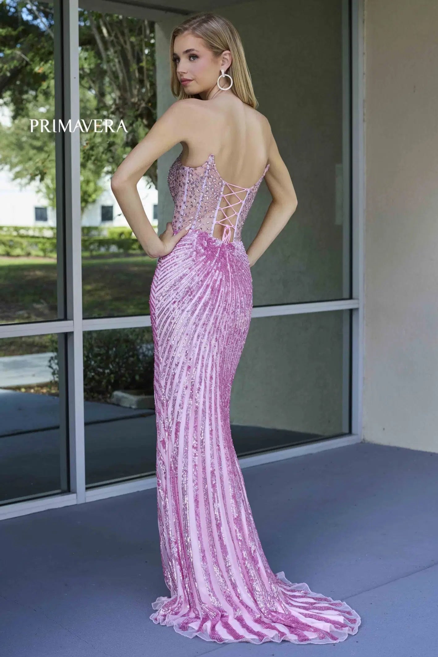Primvera Strapless Crystal Embellished Fitted Beaded Gown - Elegant Evening Dress for Prom, Wedding & Special Occasions