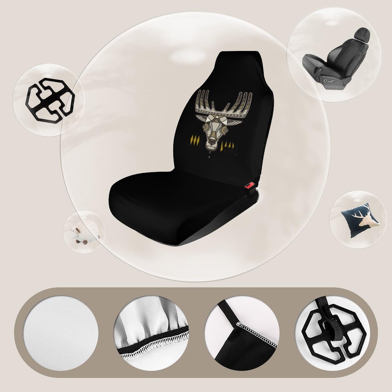 Premium Ethnic Deer Head Car Seat Covers - Durable Universal 2-Piece Set for Trucks & SUVs - Custom Front Seat Protectors | Perfect for Outdoor Adventures & Daily Commutes