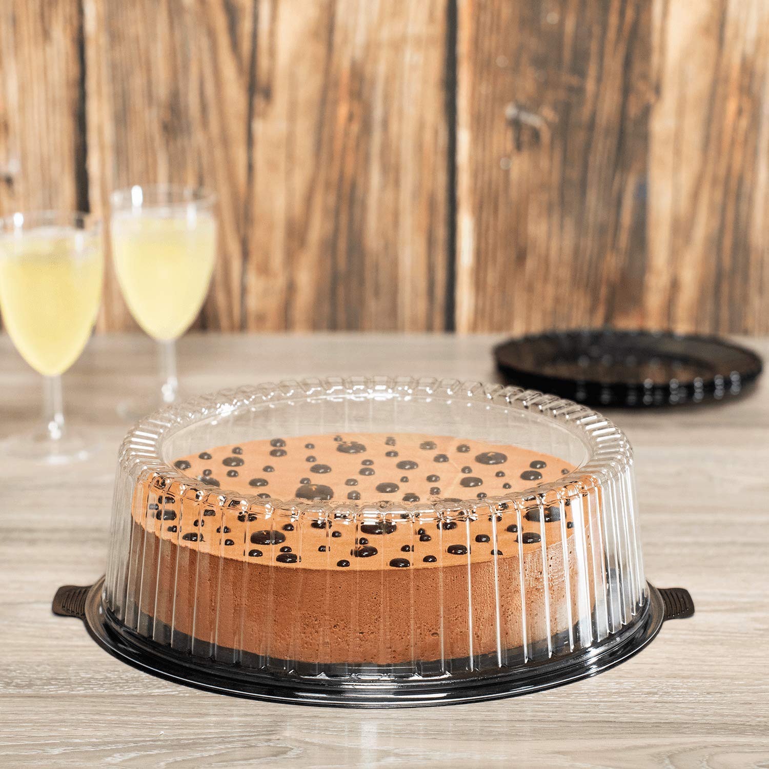 12 Inch PET Black Single Layer Cake Display Container with Clear Dome Lid - 50 Sets for Bakery, Dessert Display, Party Serving, and Wedding Cake Showcase
