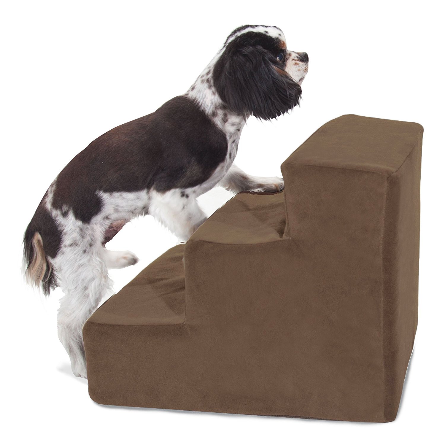 Majestic Pet 3-Step Portable Dog Stairs for Small Dogs - Supports Up to 250 lbs - Machine Washable Cover - Suede Chocolate - Pet Steps for High Beds & Sofas - Perfect for Elderly Pets & Post-Surgery Recovery