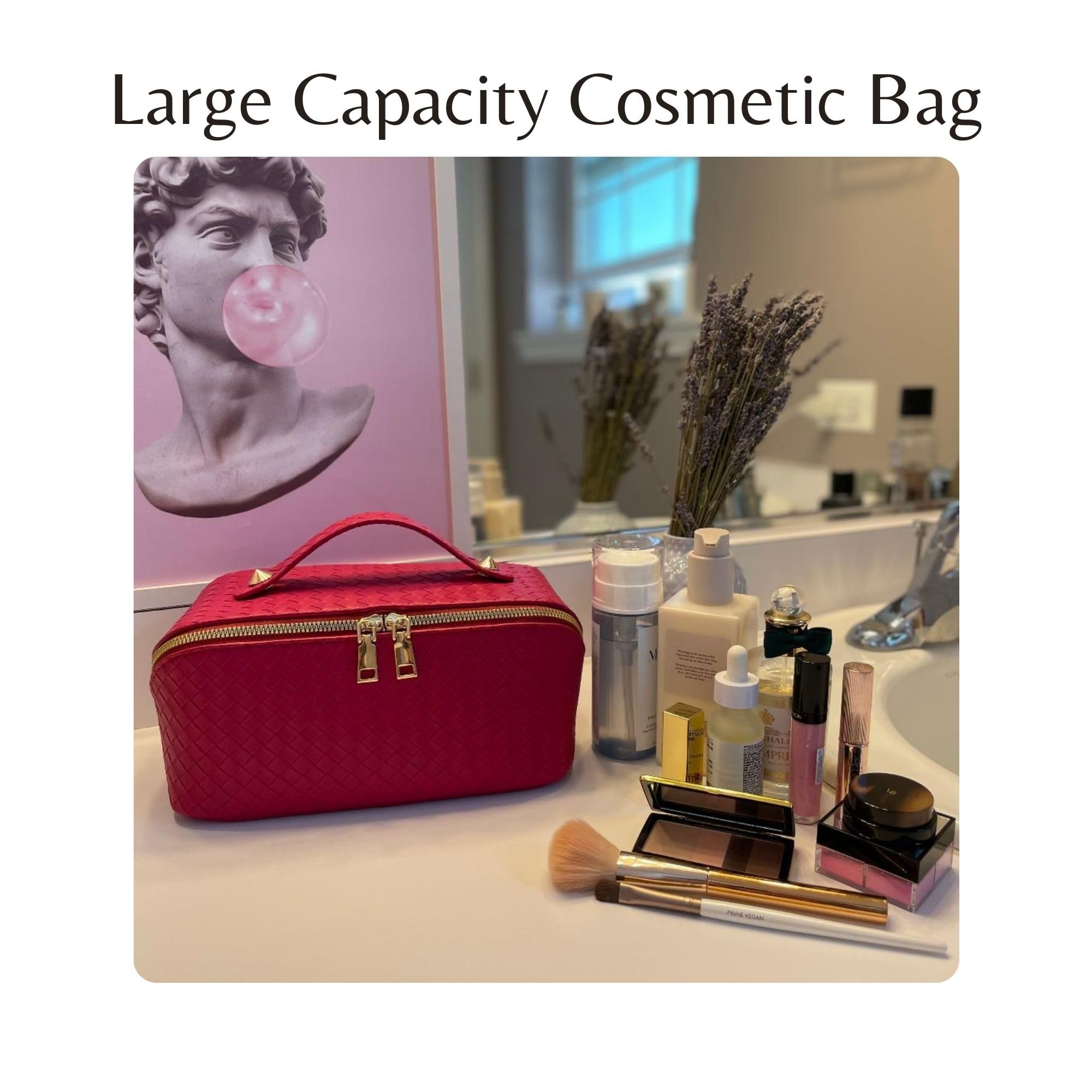 Li&Ko Large Waterproof Travel Makeup Bag with Handle & Divider - Pink Cosmetic Organizer & Toiletry Bag for Women | Perfect for Vacations, Business Trips & Gym Essentials