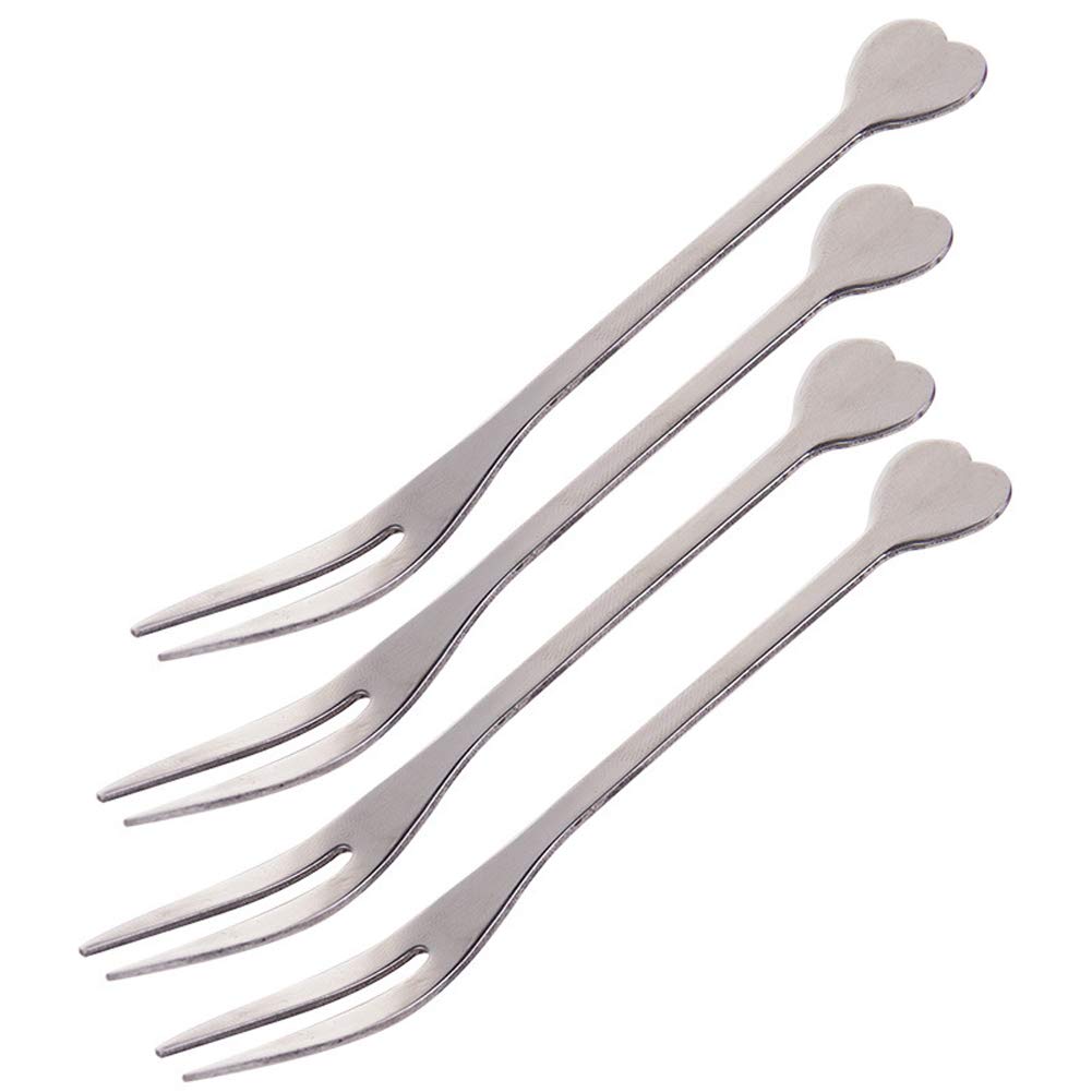 12-Piece 4.25 Inch Stainless Steel Fruit Forks - 2-Prong Heart-Shaped Mini Forks for Salads, Desserts, Parties & Catering (Silver) | Perfect for Home Kitchen, Restaurants & Outdoor Picnics