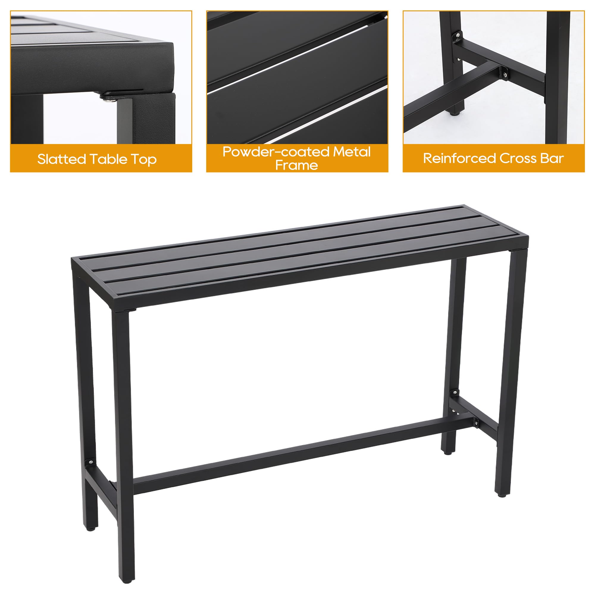 **Outdoor Patio Bar Set - Weather-Resistant Bistro Counter Height Dining Set with Cushions & Slatted Tabletop for Backyard, Garden, Deck, or Poolside Relaxation**