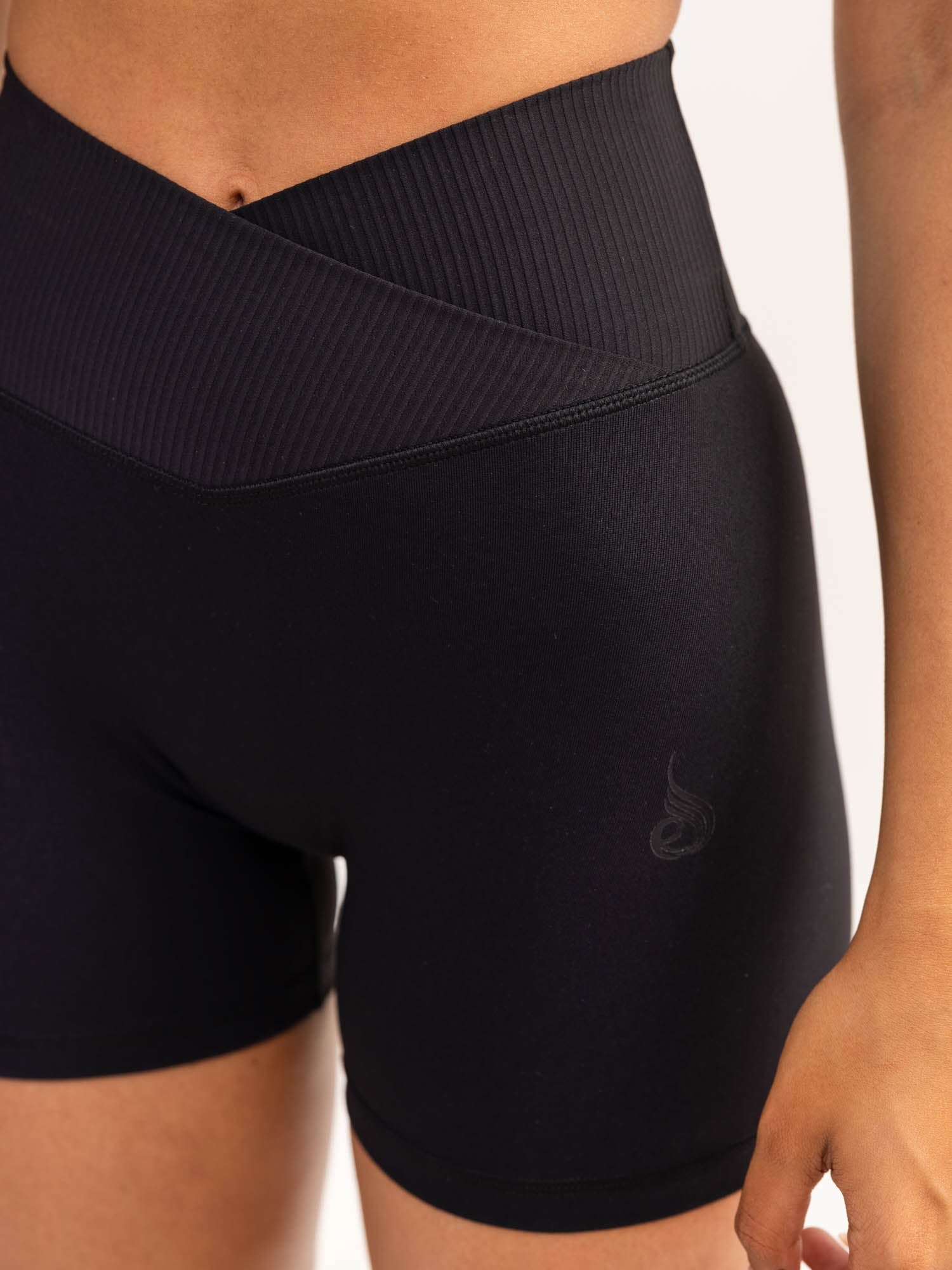 Activate Cross Over Scrunch Shorts for Women - High Waisted Workout Shorts Black | Perfect for Yoga, Running & Gym