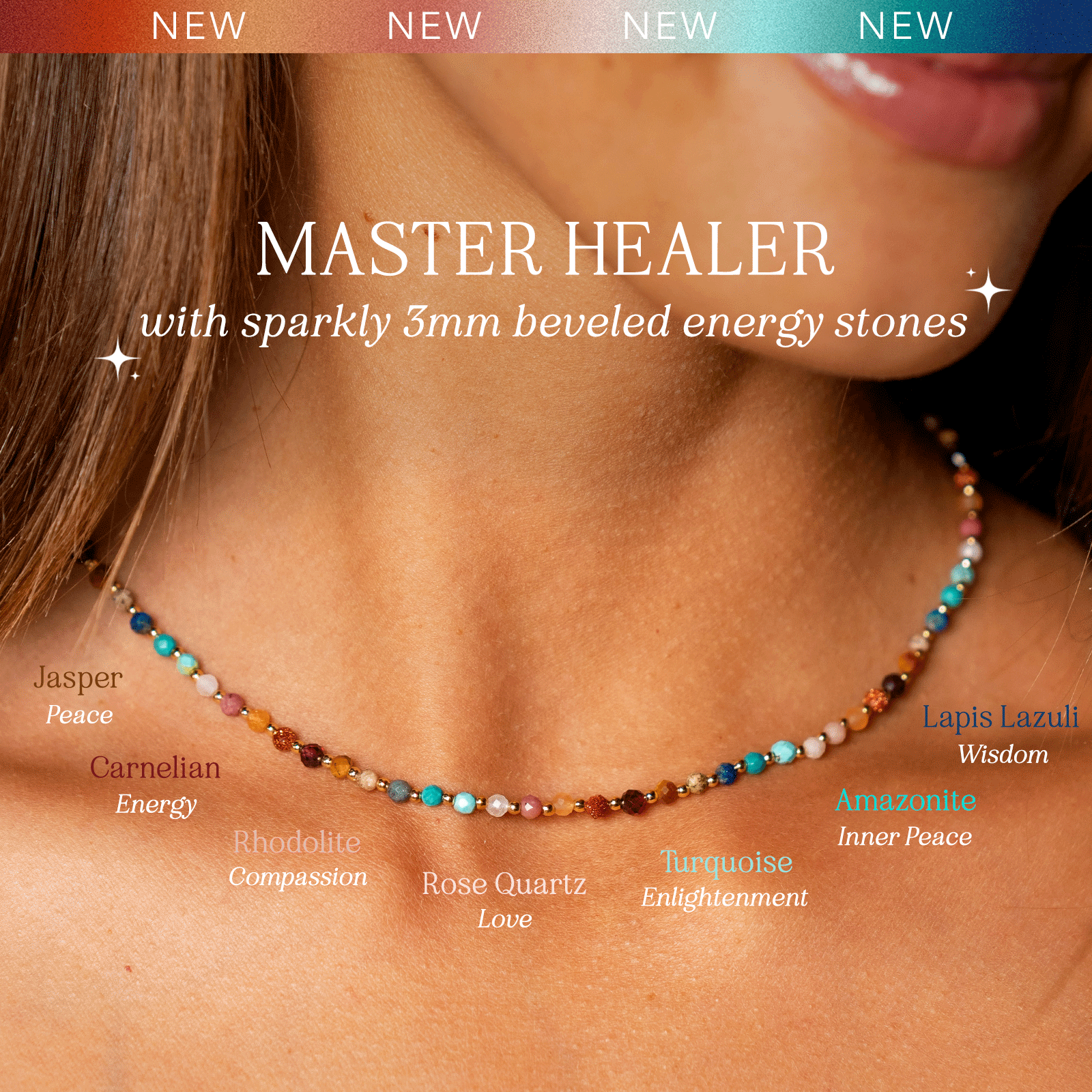 Master Healer 3mm Genuine Gemstone Healing Necklace for Stress Relief & Positive Energy - Perfect for Meditation, Yoga & Spiritual Wellness