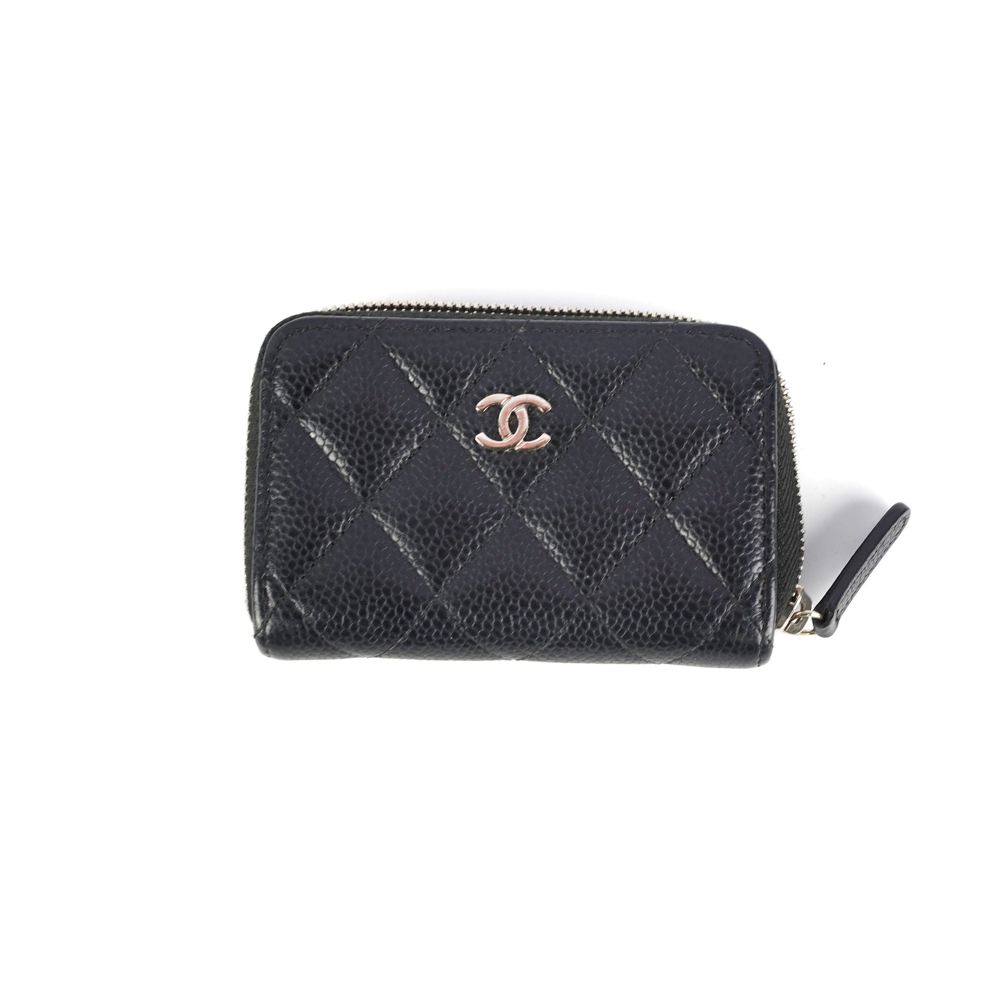 Chanel Quilted Caviar Leather Zip Around Card Holder Wallet - Black | Luxury Compact Wallet for Credit Cards & Cash | Perfect for Everyday Use, Travel & Gifts