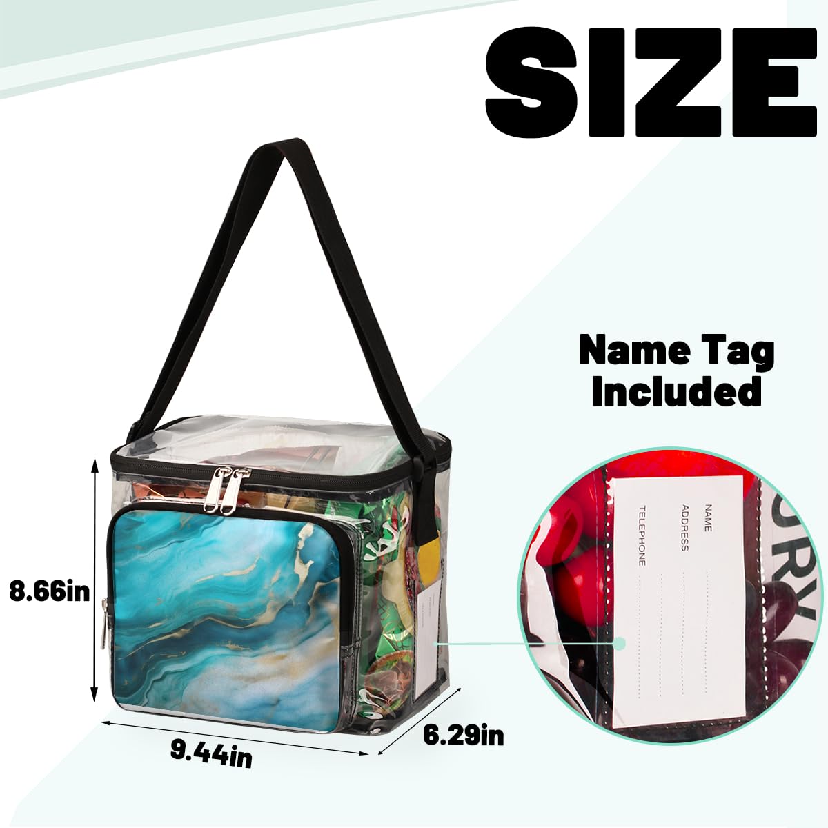 GzLeyigou Marble Pattern Clear Tote Bag with Handles - Liquid Texture Transparent Crossbody Shoulder Bag for Women - Perfect for Lunch, Outdoor Travel, Picnic, Concerts & Sports Events (Stadium Approved) - Multi-Use Fashion Accessory for Shopping, Beach & Daily Commute
