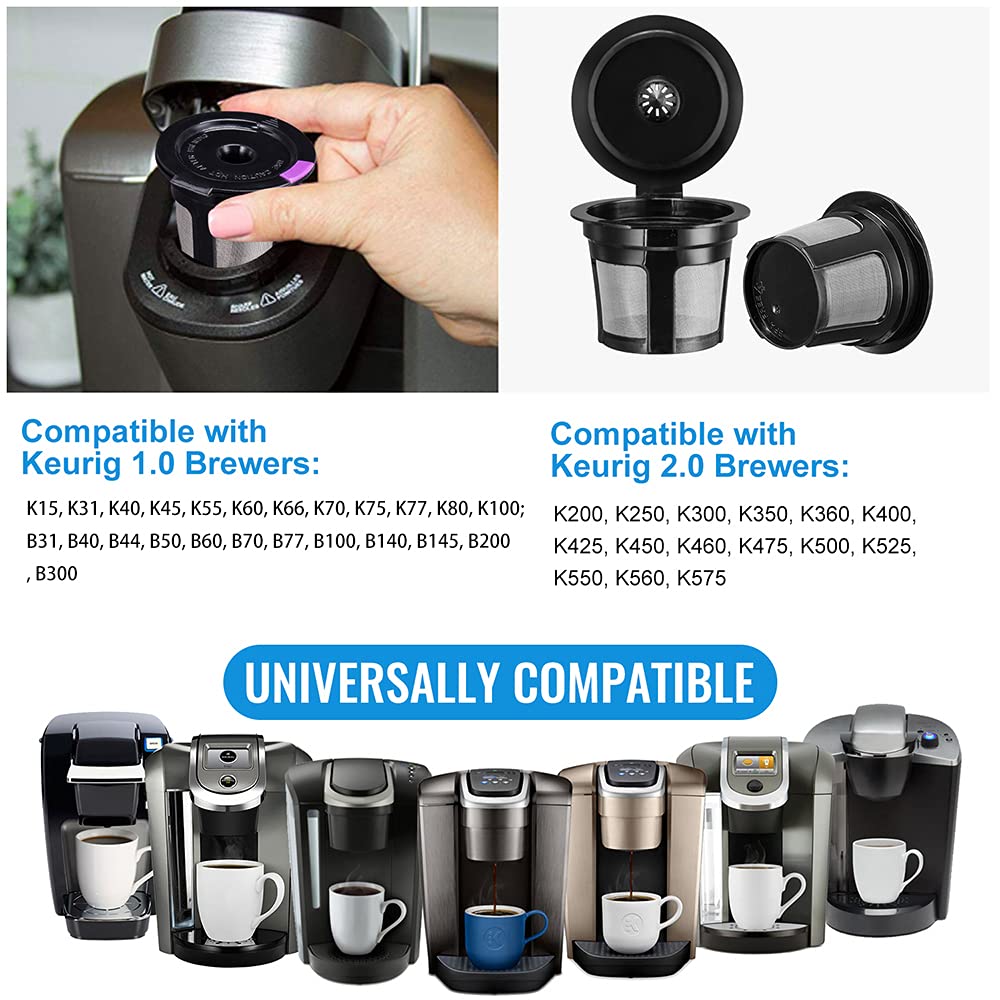 Eco-Friendly Reusable K Cups 4 Pack - Universal Fit Stainless Steel Coffee Filters for Keurig 1.0 & 2.0 Brewers | Durable & BPA-Free | Perfect for Home, Office & Camping Use (Black)