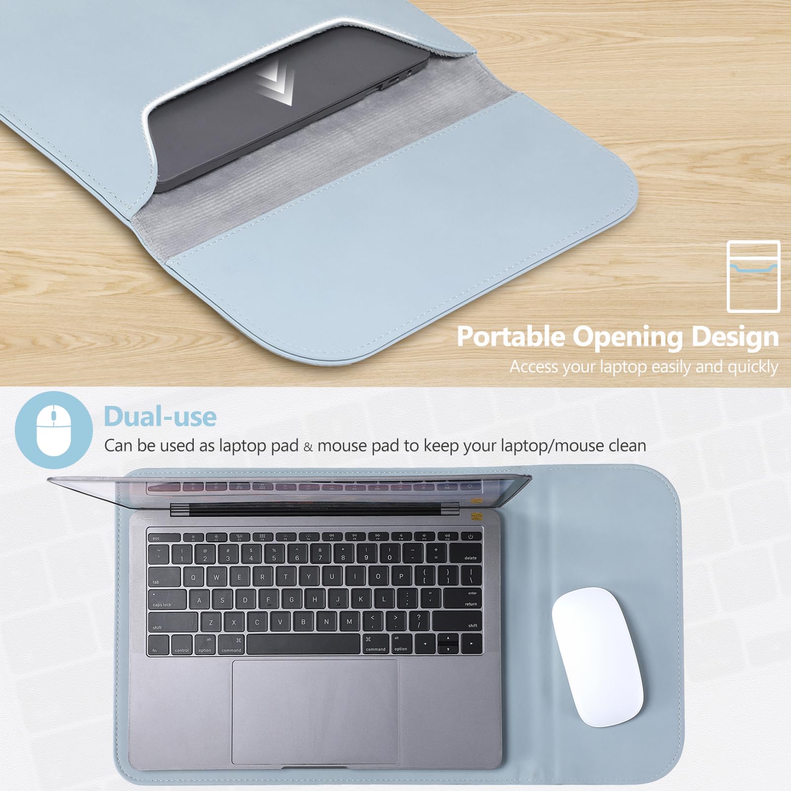 Premium 13 Inch Laptop Sleeve Case for MacBook Air M3/M1, MacBook Pro M2/M1, iPad Pro, iPad Air, XPS 13 & Surface Pro - Lightweight Protective Bag with Carry Pouch in Pale Blue - Perfect for Work, School & Travel