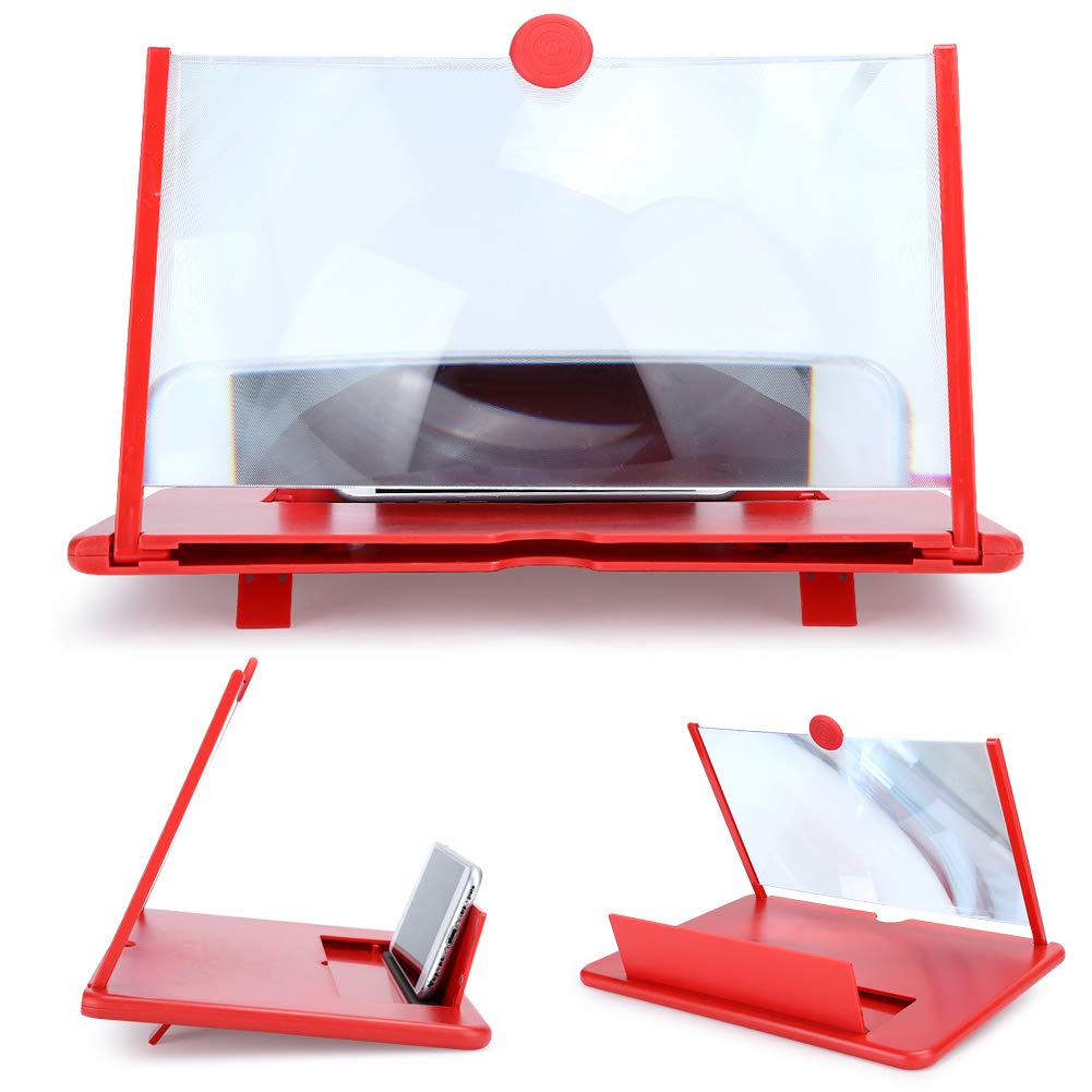 3D 12-Inch Foldable Screen Magnifier for Mobile Phones - HD Movie Video Gaming Amplifier with Stand | Eye Protection & Portable Design | Perfect for Home Entertainment, Travel & Gaming (Red)
