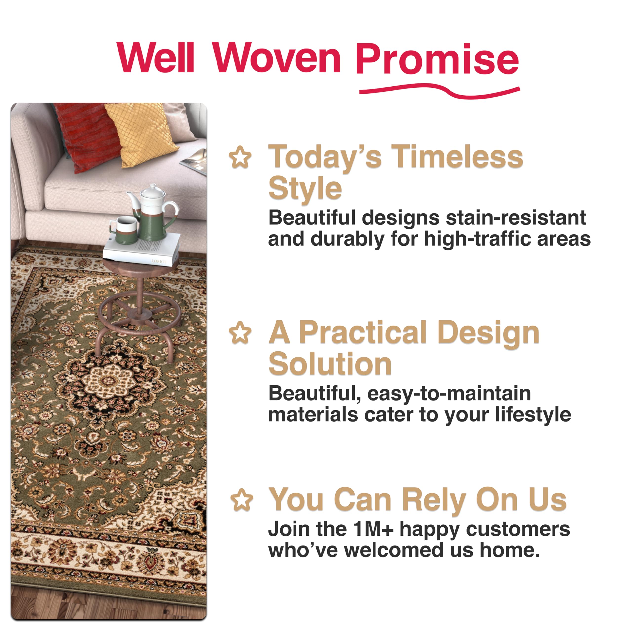 Well Woven Barclay Collection Medallion Kashan Green 8 ft Round Area Rug - Soft Non-Slip Living Room, Bedroom & Dining Room Carpet for Home Decor