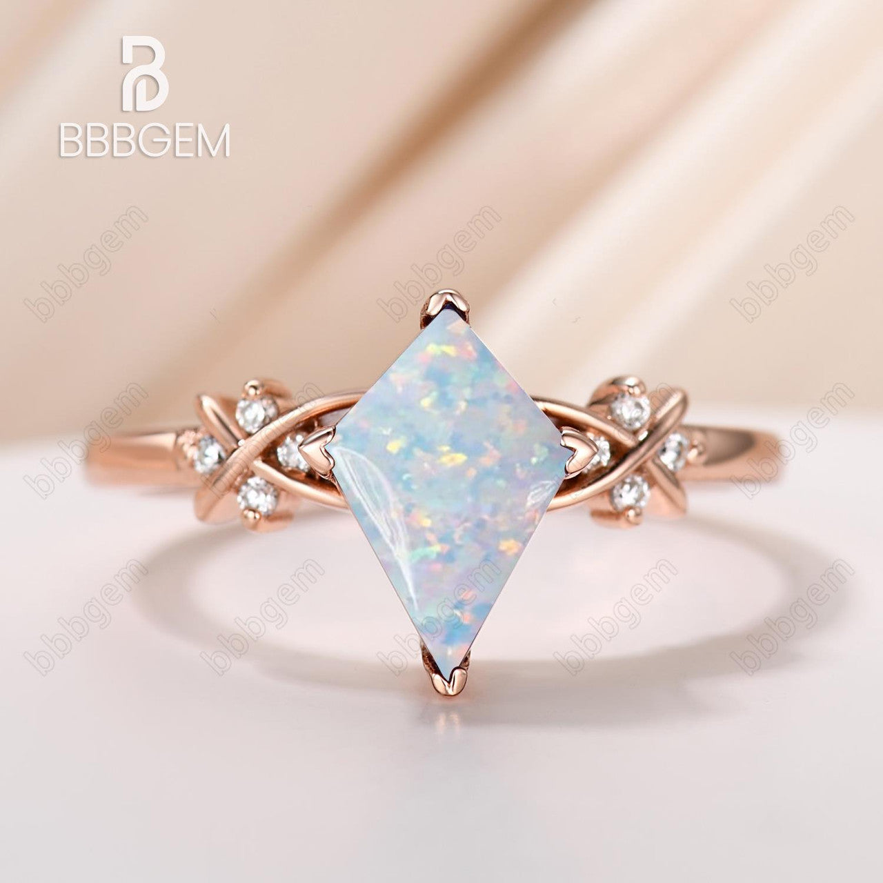1 Carat Genuine Lab-Created White Opal & Diamond Vintage Kite Engagement Ring – Unique Opal Prong Setting for Weddings, Anniversaries & Special Occasions