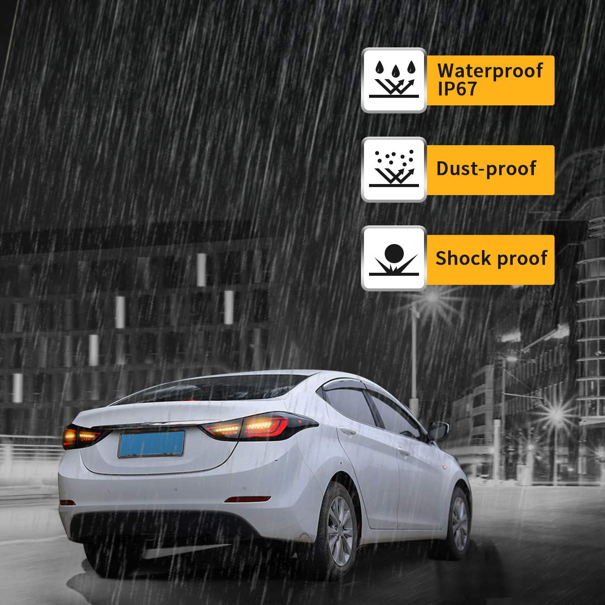VLAND LED Tail Lights for Hyundai Elantra 2012-2016 Sedan & Coupe 2013-2014 - Amber Sequential Turn Signal, Smoke Tinted Rear Light Assembly (Pair) - Upgrade Your Car's Style & Safety for Night Driving