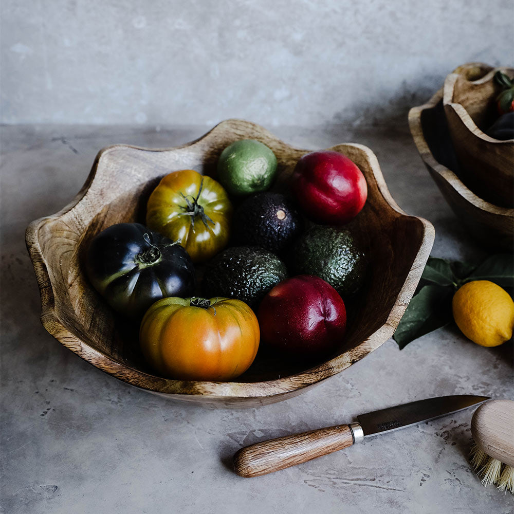 Handcrafted Scalloped Wooden Bowl - Natural Wood Serving Bowl for Salads, Fruits & Snacks - Perfect for Farmhouse Dining & Rustic Home Decor