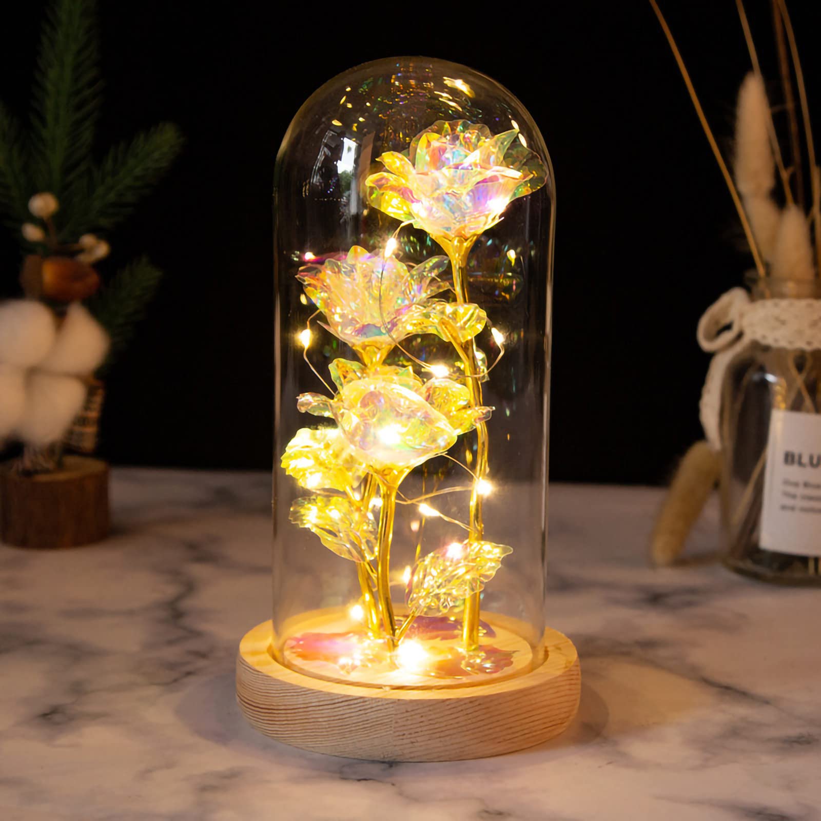 24K Gold Gilded Enchanted Rose with LED Lights - Artificial Galaxy Rose Flower for Christmas, Valentine's Day, Anniversary & Birthday Gifts - Perfect for Home Decor, Wedding Centerpieces, Holiday Parties and Romantic Surprises