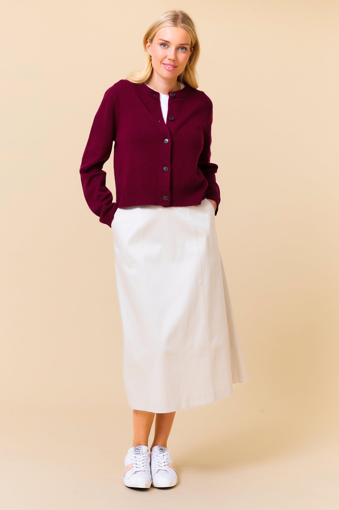 Susan Stretch Cotton Sateen Skirt - Women's Comfortable High Waist Flowy Midi Skirt in Taupe | Perfect for Office, Date Night & Casual Outfits