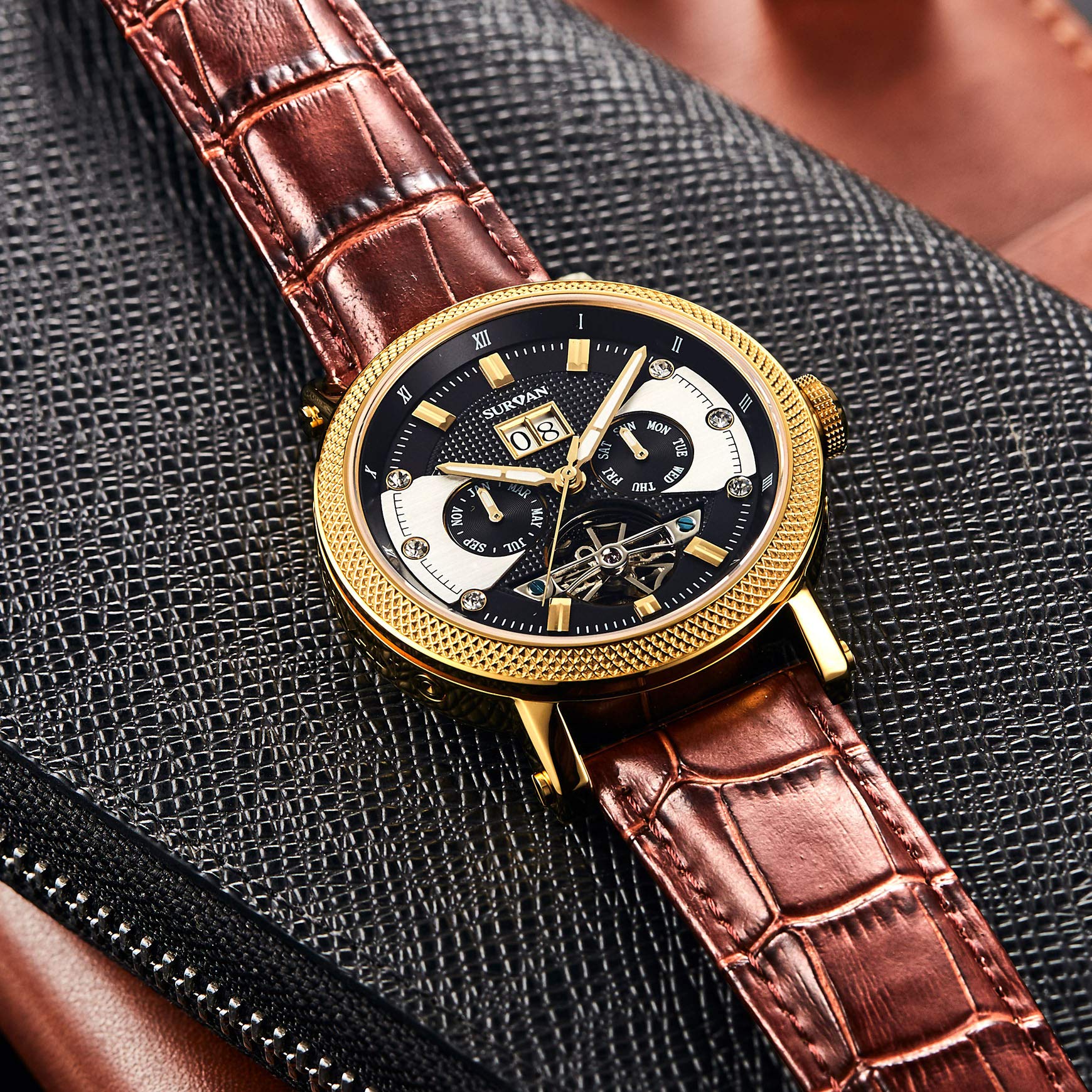 Premium Automatic Watches for Men - Sapphire Crystal Skeleton Mechanical Watch with Genuine Leather Strap | Self-Winding Movement | Perfect for Business, Formal & Casual Wear