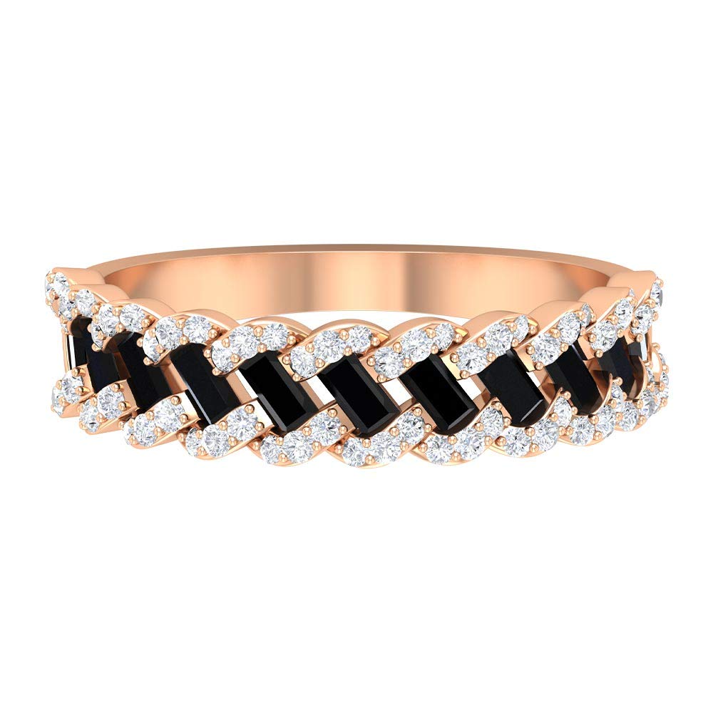 1.25 CT Lab-Created Black Diamond & Moissanite Ring, 14K Solid Gold Baguette Half Eternity Band - Elegant Stackable Wedding Ring for Women, Perfect for Anniversary, Engagement, or Everyday Wear