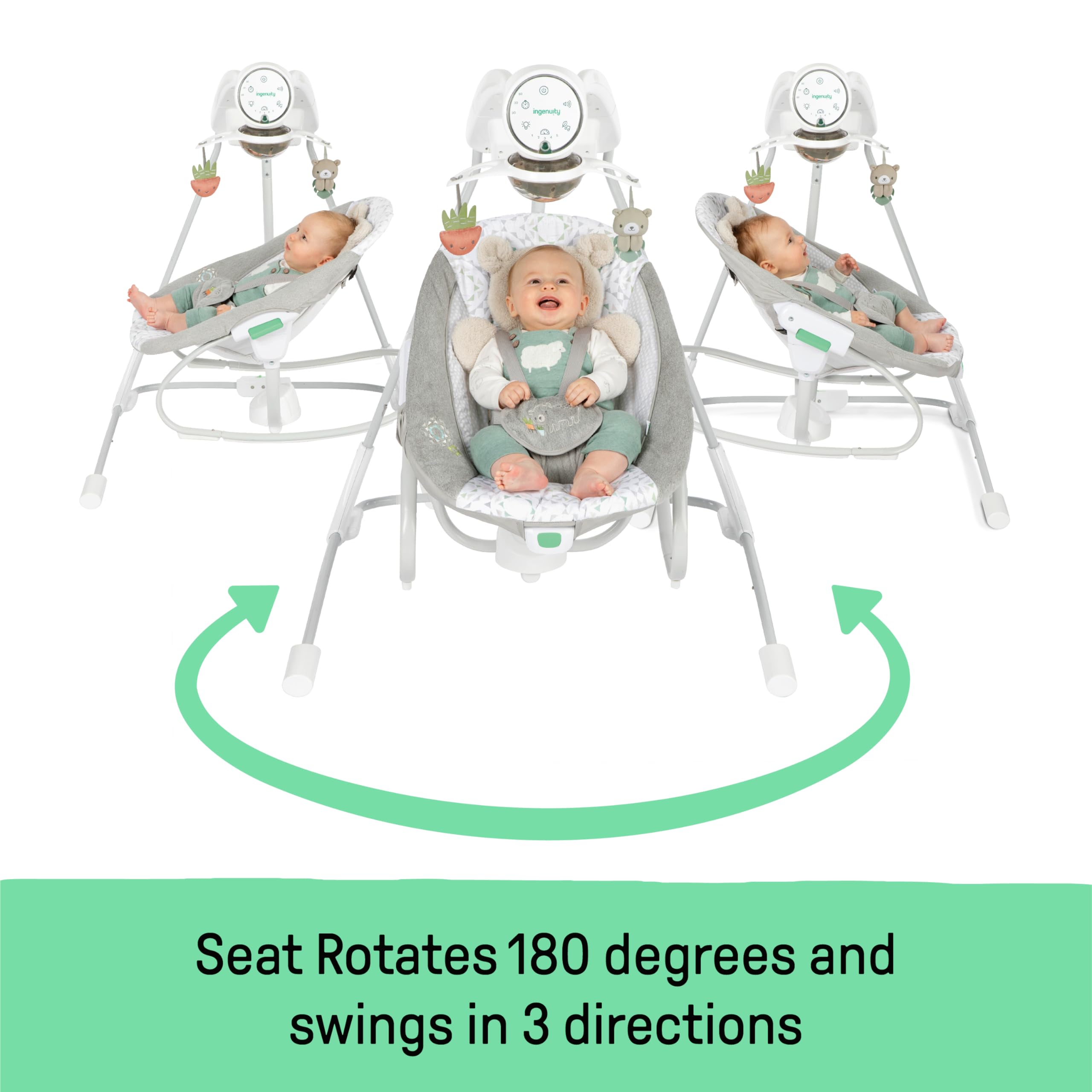 Ingenuity InLighten Soothing Swing & Rocker - Vibrating Baby Seat with Soothing Sounds & Lights for Newborns & Infants - Perfect for Nursery, Bedroom & Playtime (Nate)