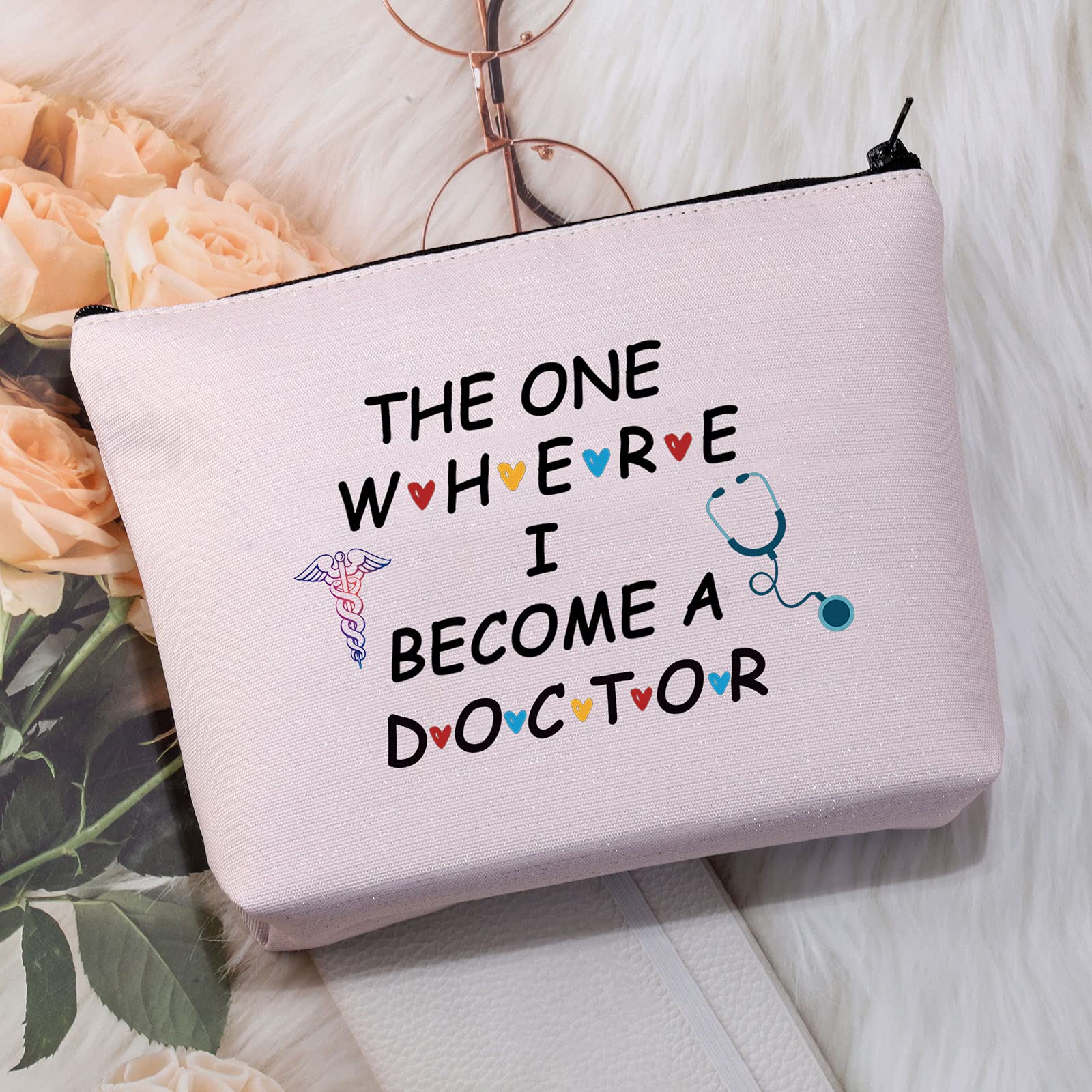 Premium Doctor Graduation Gift Makeup Bag - 'The One Where I Become a Doctor' Cosmetic Pouch for Medical Students & New Doctors | Perfect for Clinical Rotations, Hospital Shifts & Daily Use