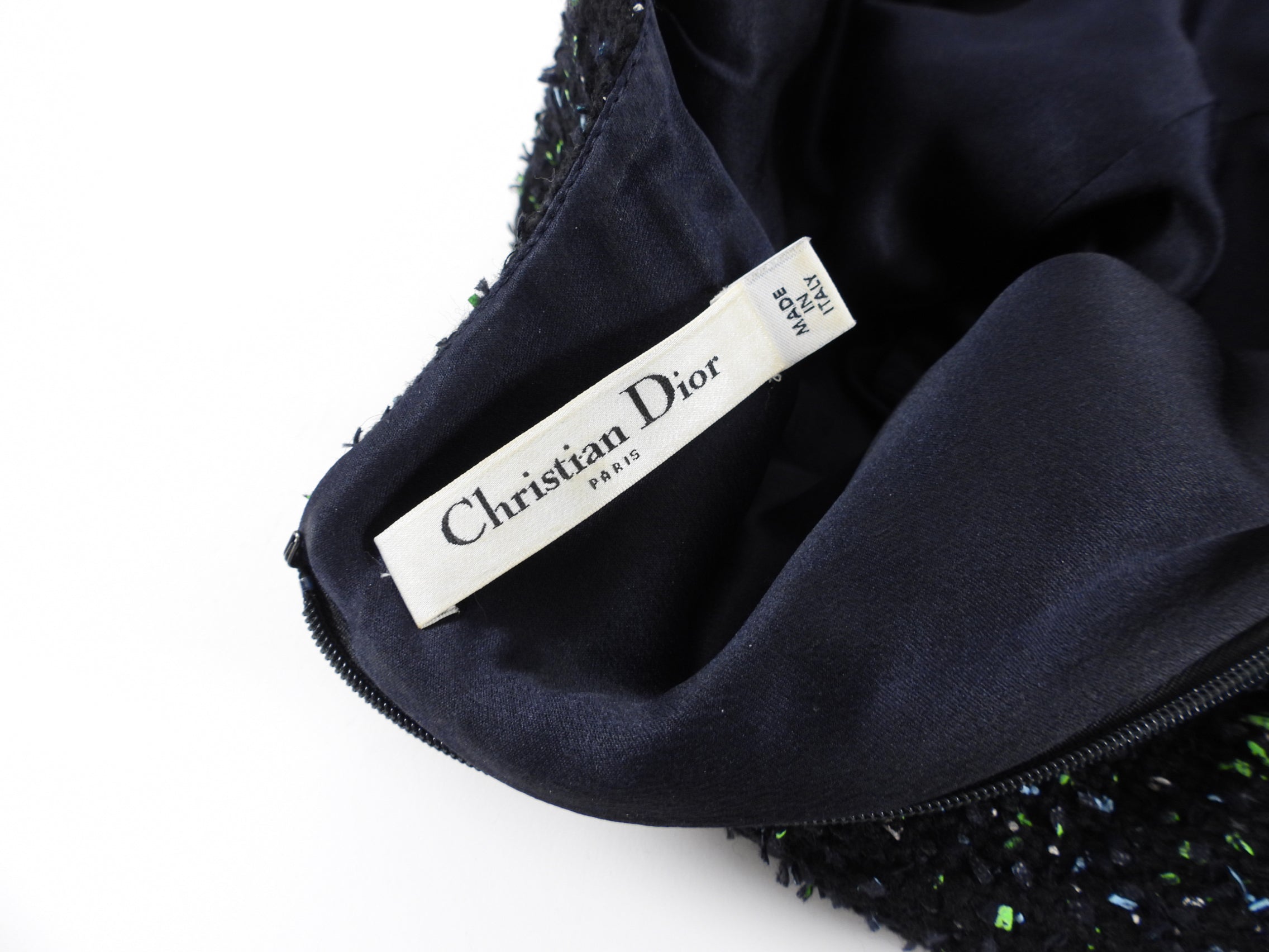 Christian Dior Black & Green Flecked Wool Short Sleeve Dress - Size 6 US | Elegant Casual Wear for Women's Summer Outfits & Special Occasions