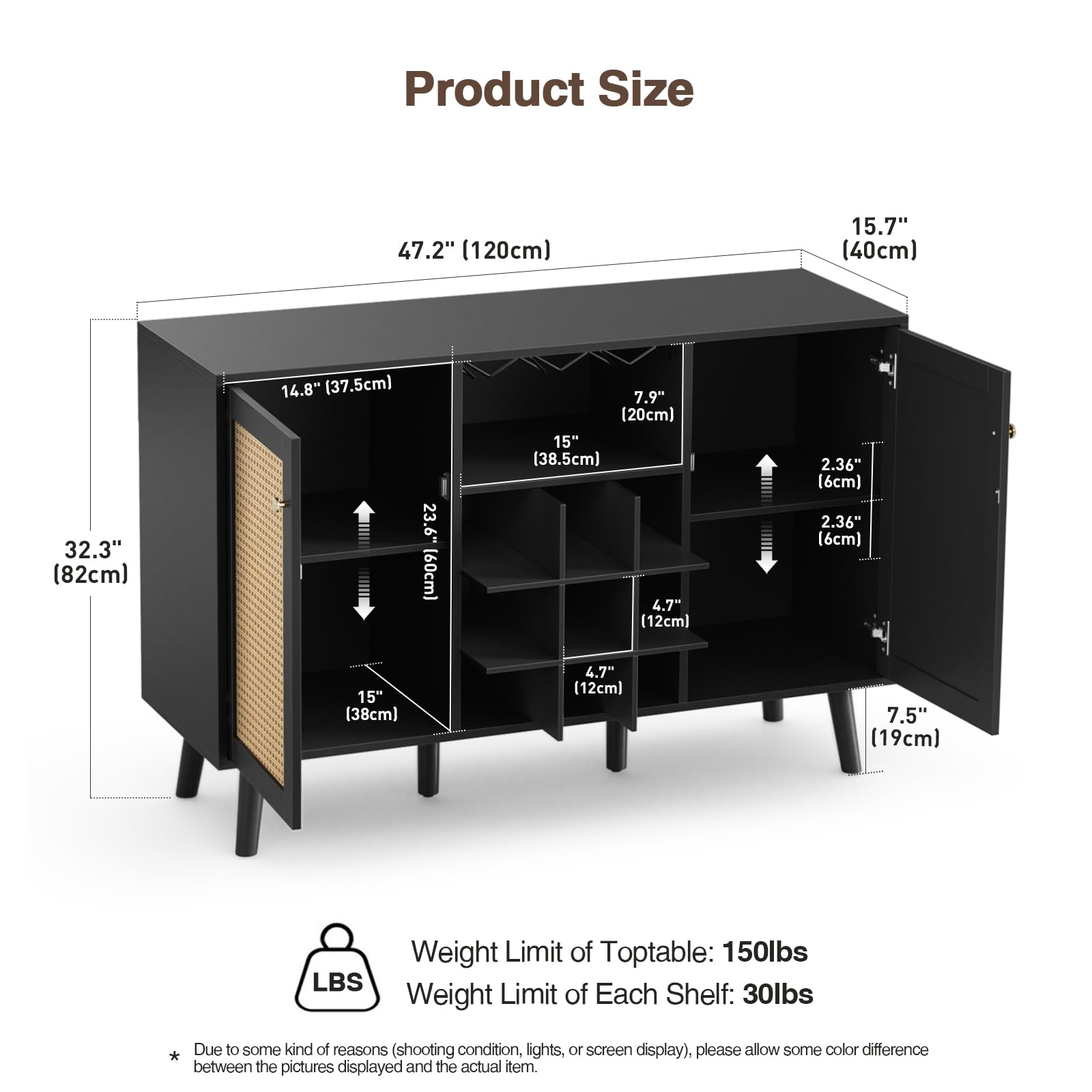 Giluta Kitchen Island - Farmhouse Style Coffee Bar Cabinet with Storage, Sideboard Buffet Cupboard for Dining Room & Kitchen, Black - Perfect for Small Spaces & Entertaining Guests